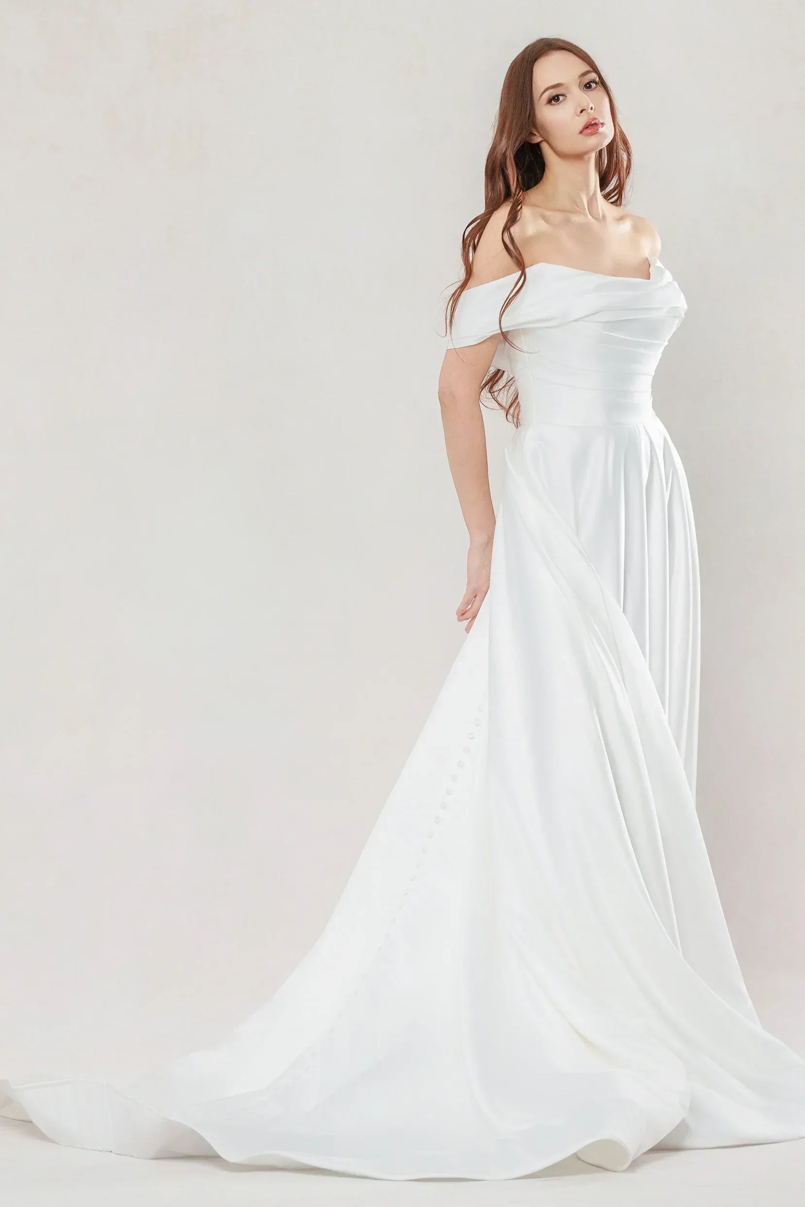 A-Line Court Train Satin Wedding Dress CW3609