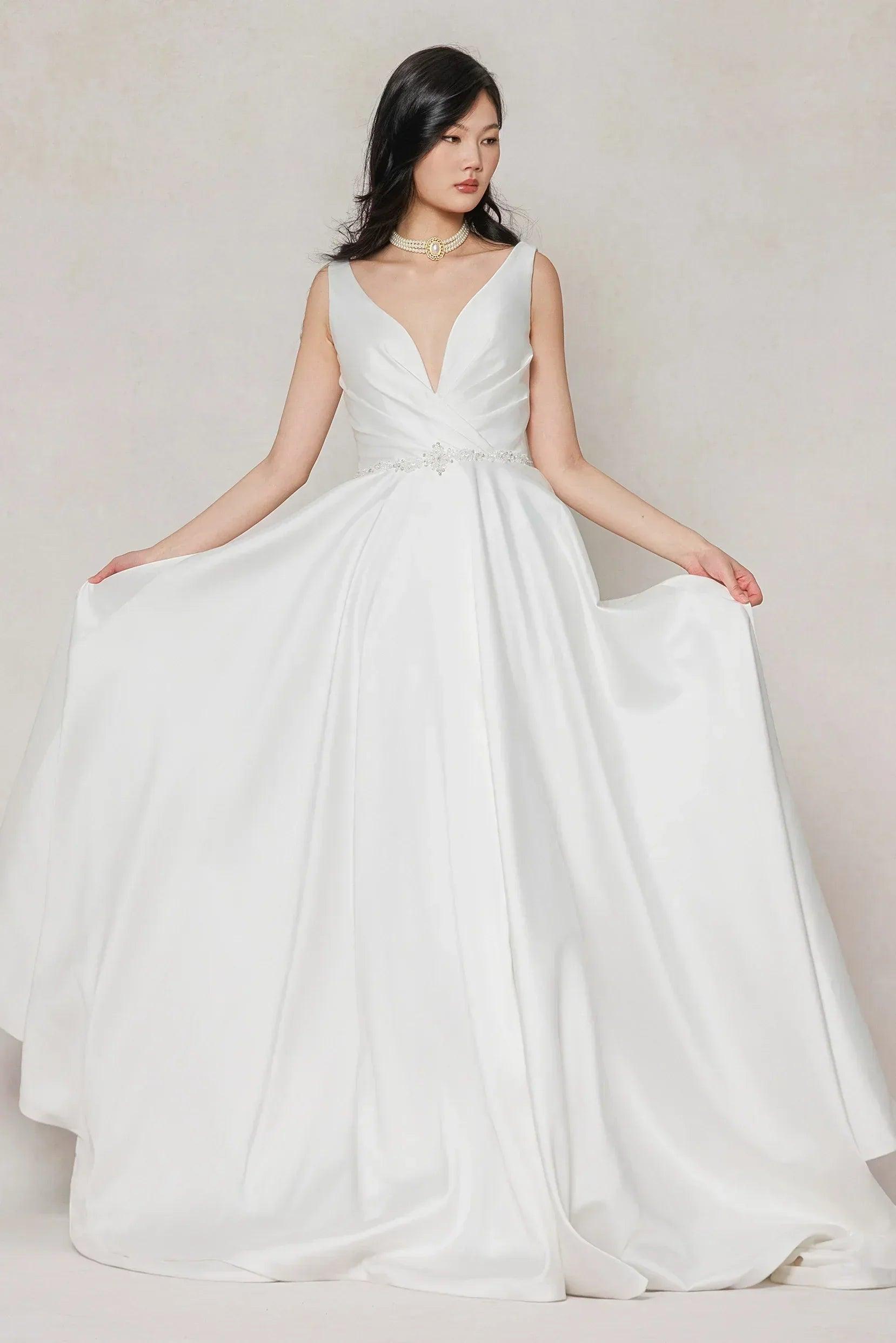 A-Line Court Train Satin Wedding Dress CW3610