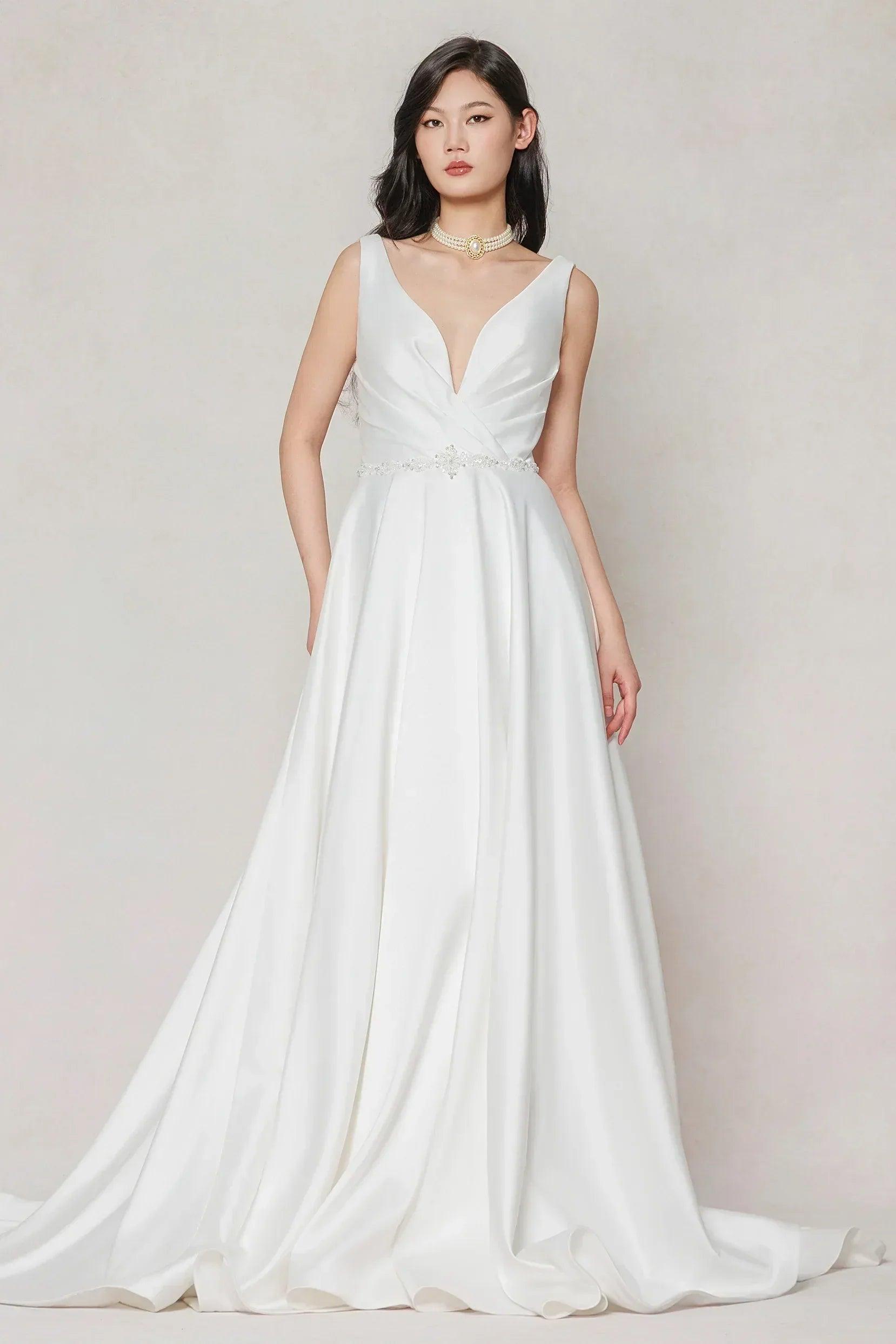 A-Line Court Train Satin Wedding Dress CW3610