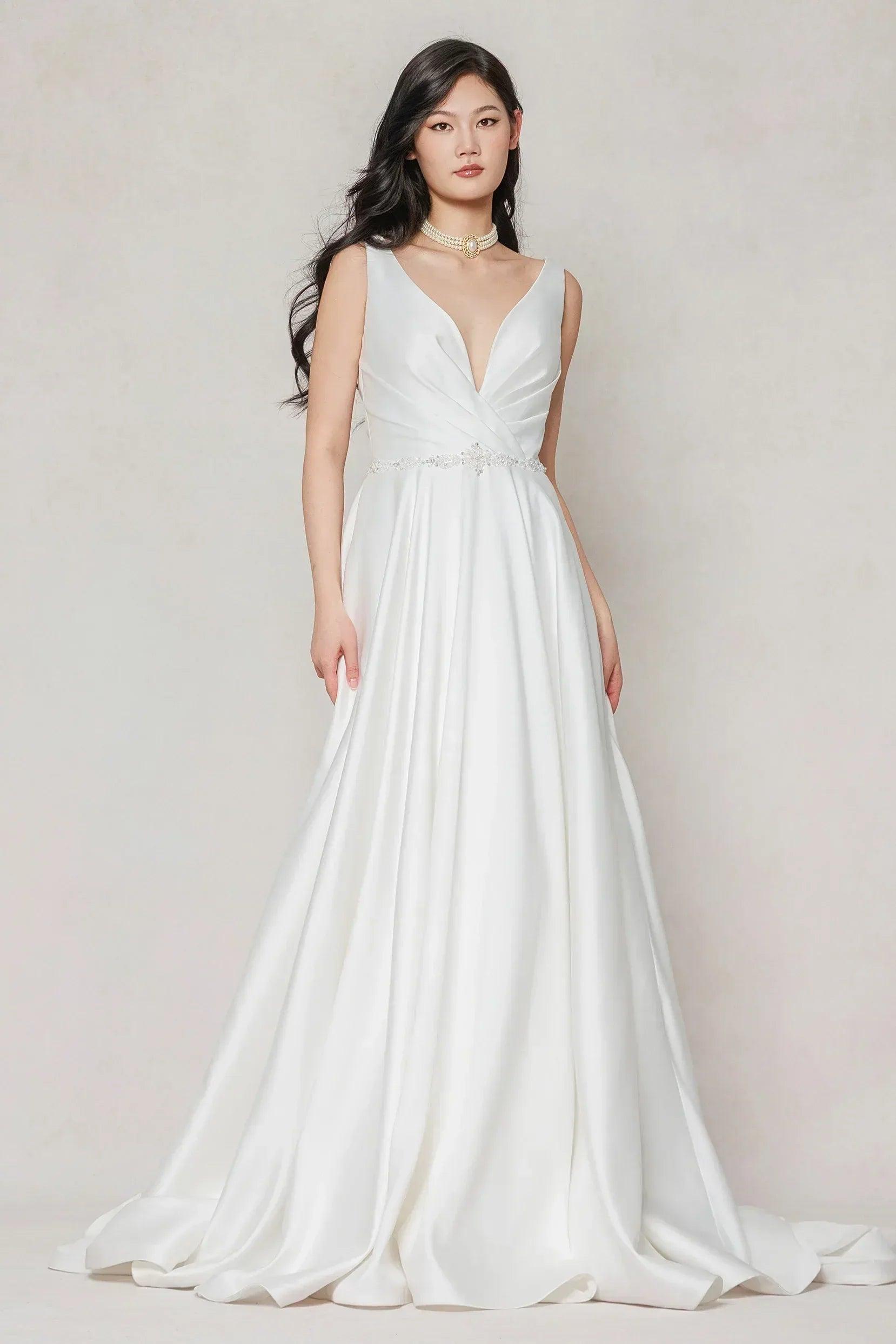 A-Line Court Train Satin Wedding Dress CW3610