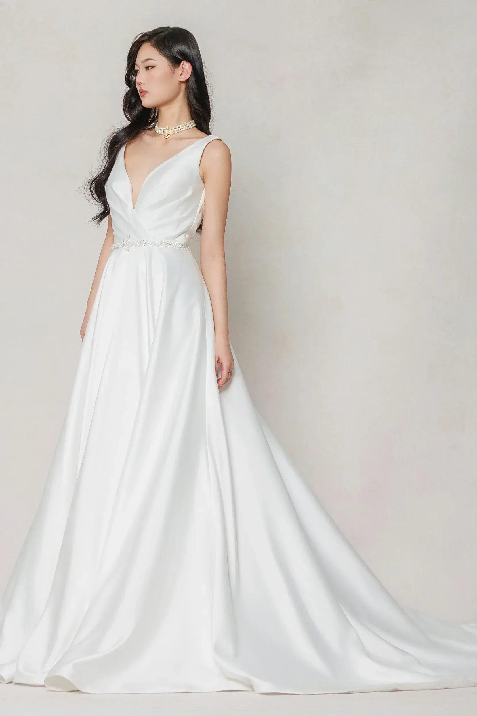 A-Line Court Train Satin Wedding Dress CW3610