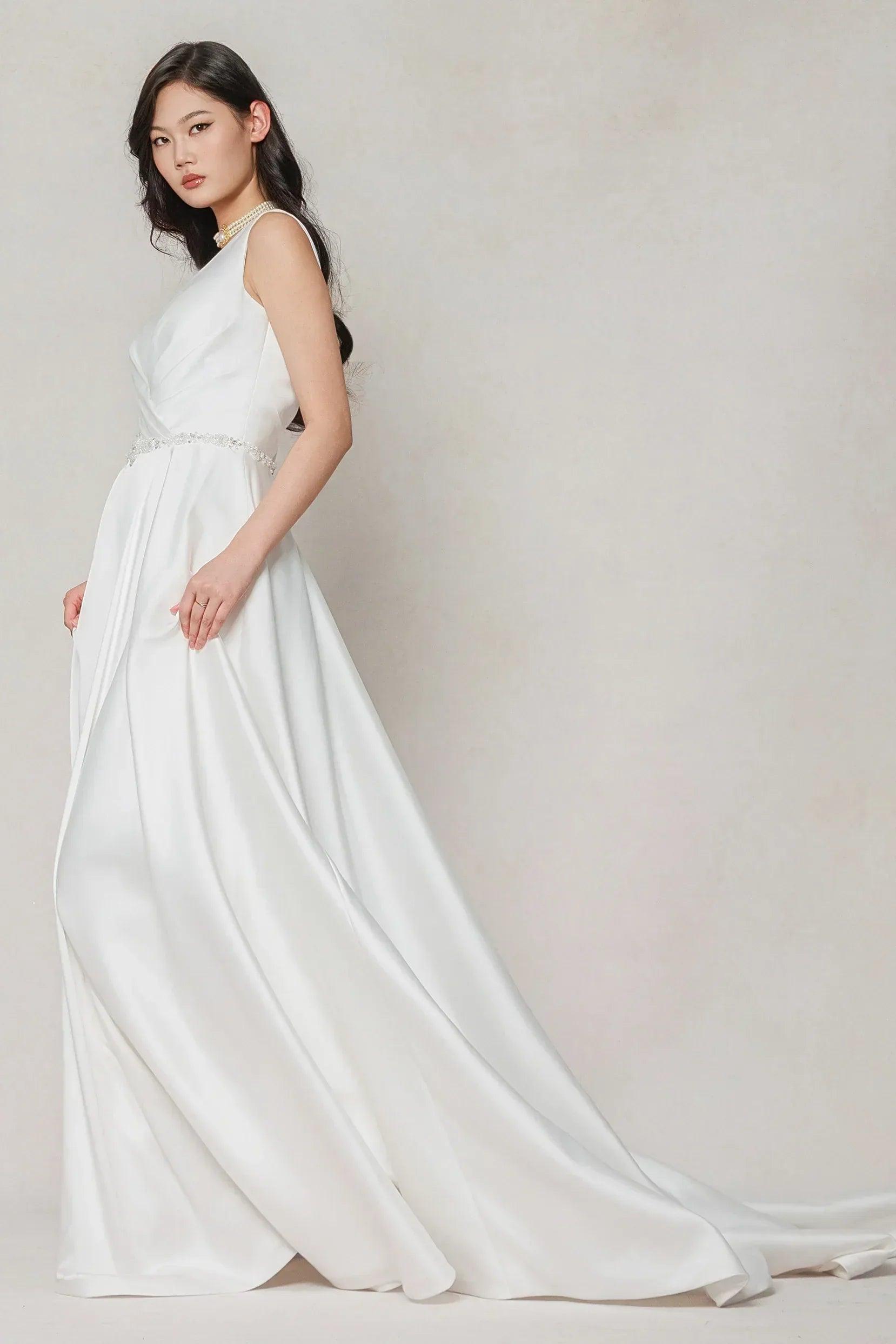 A-Line Court Train Satin Wedding Dress CW3610