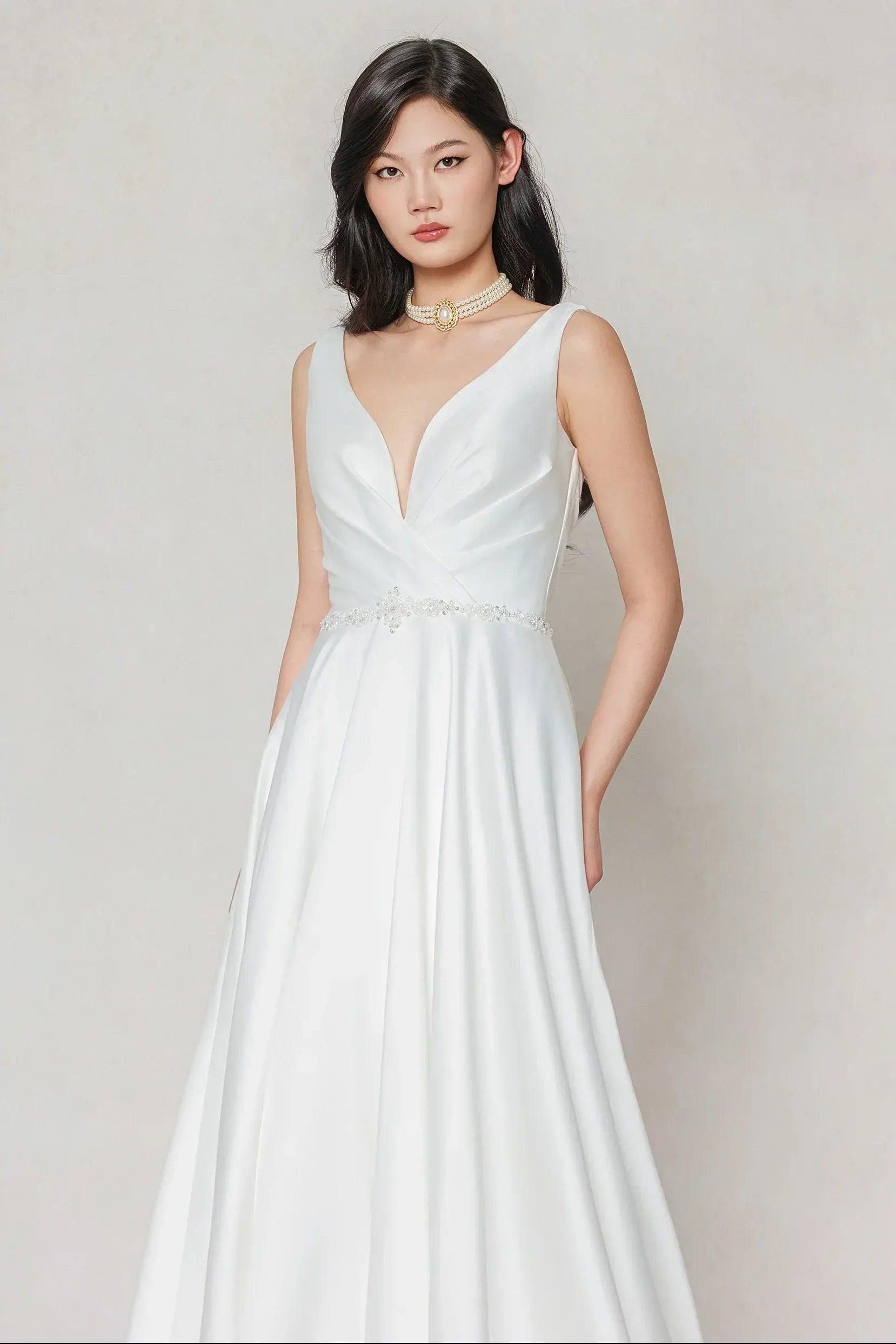 A-Line Court Train Satin Wedding Dress CW3610