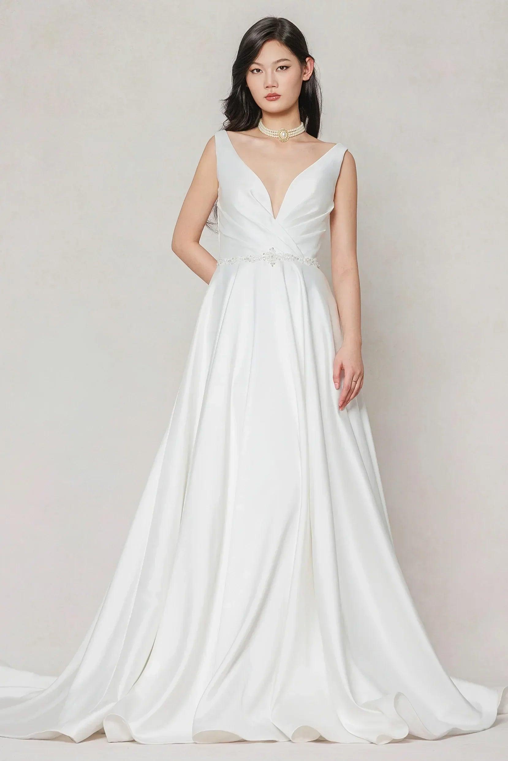 A-Line Court Train Satin Wedding Dress CW3610