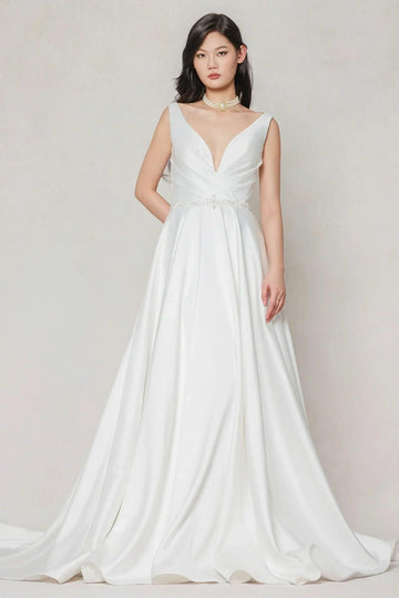 A-Line Court Train Satin Wedding Dress CW3610
