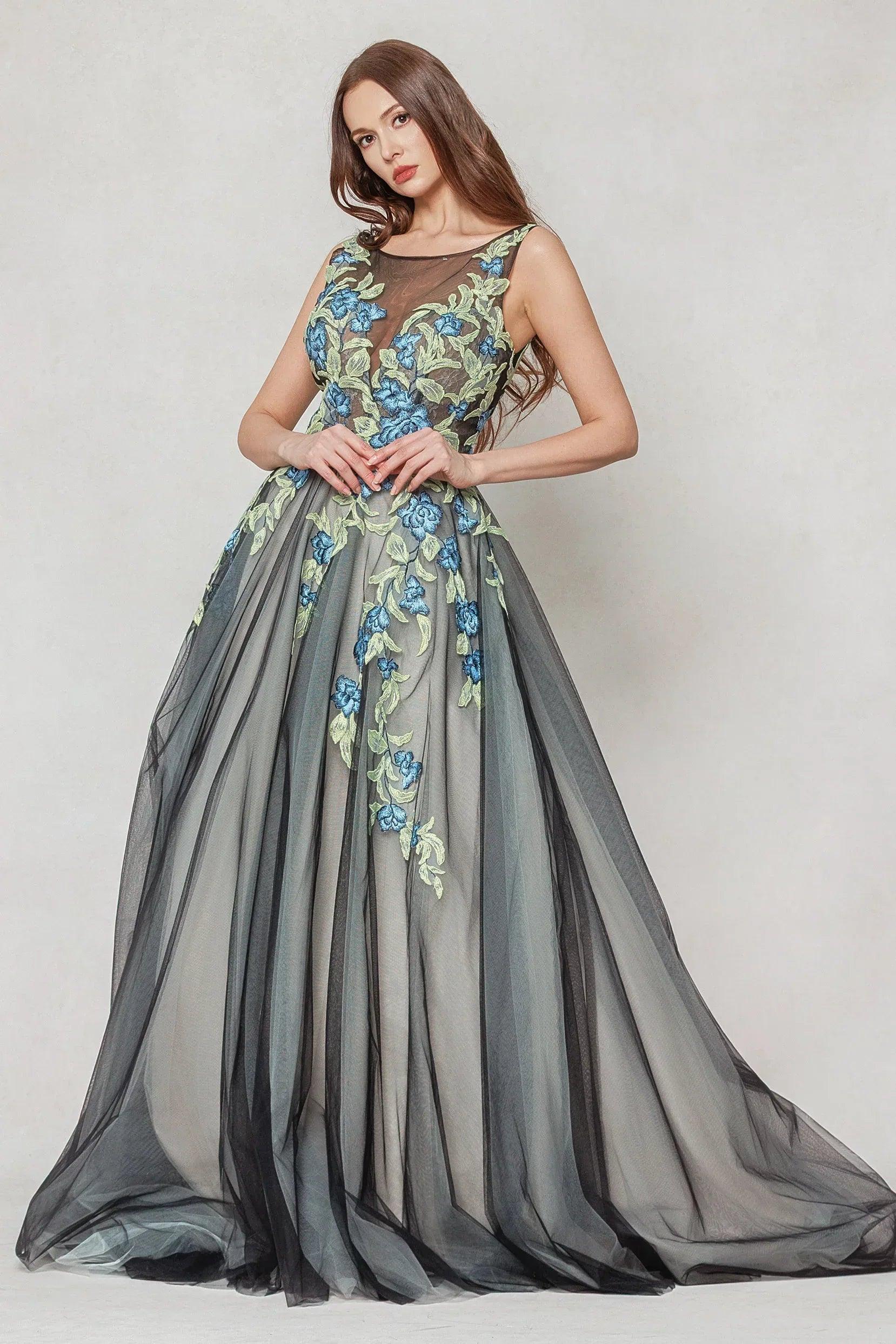 A-Line Sweep-Brush Train Tulle Wedding Dress CW3611