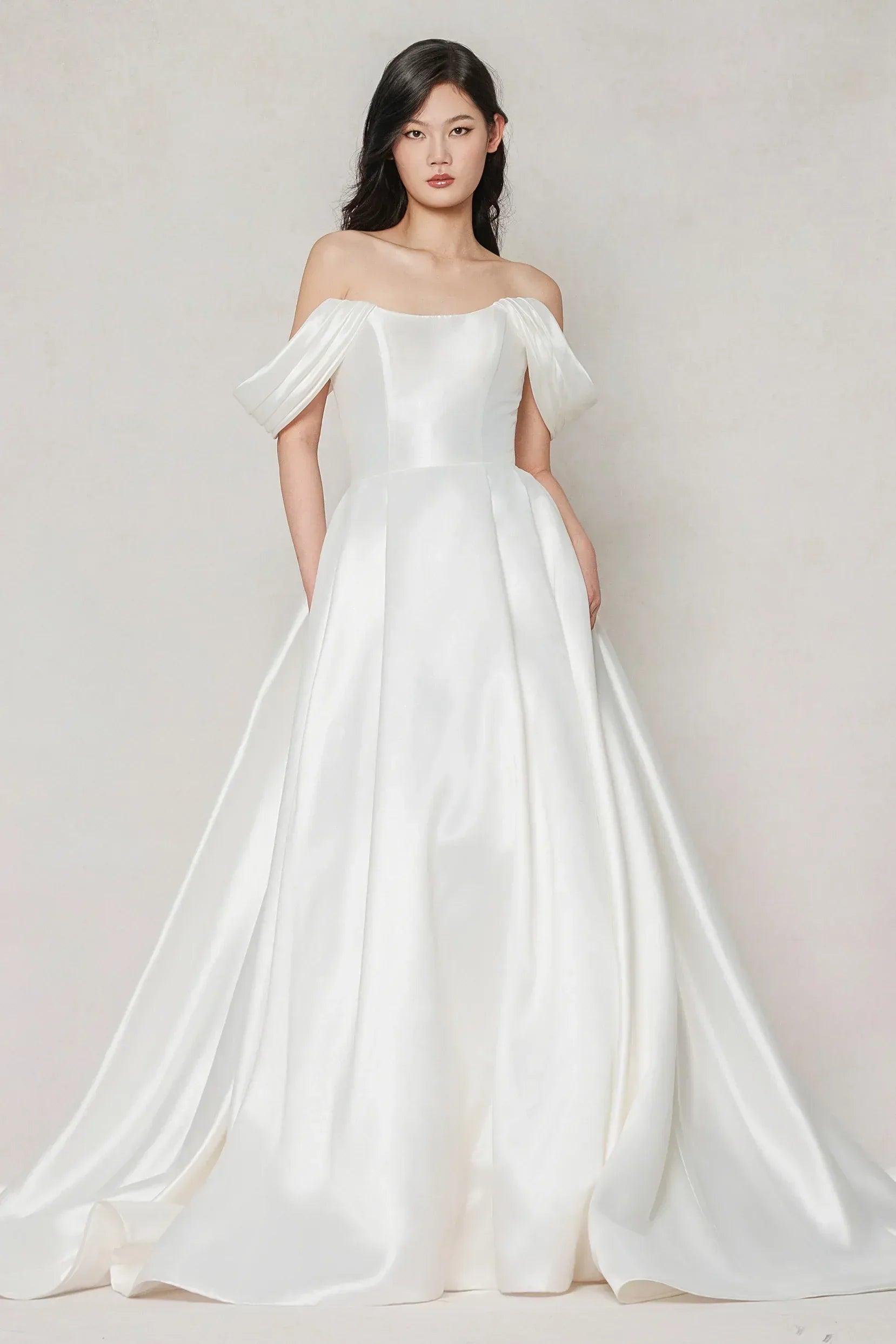 A-Line Court Train Satin Wedding Dress CW3612