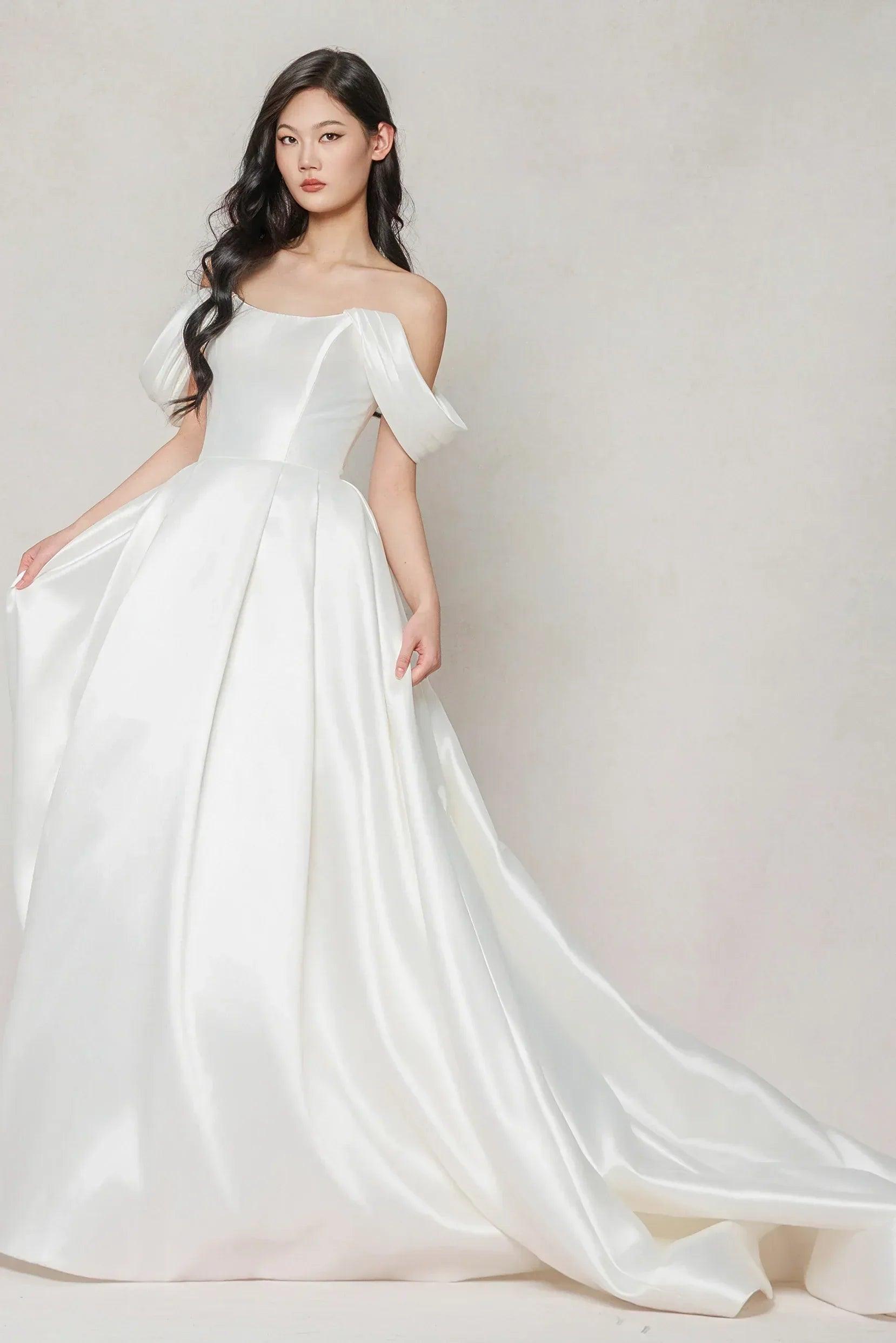 A-Line Court Train Satin Wedding Dress CW3612