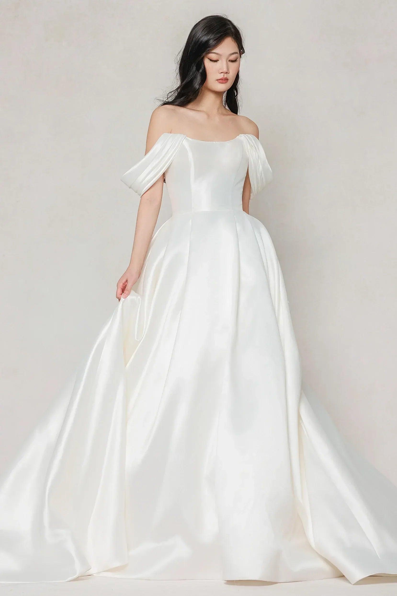 A-Line Court Train Satin Wedding Dress CW3612