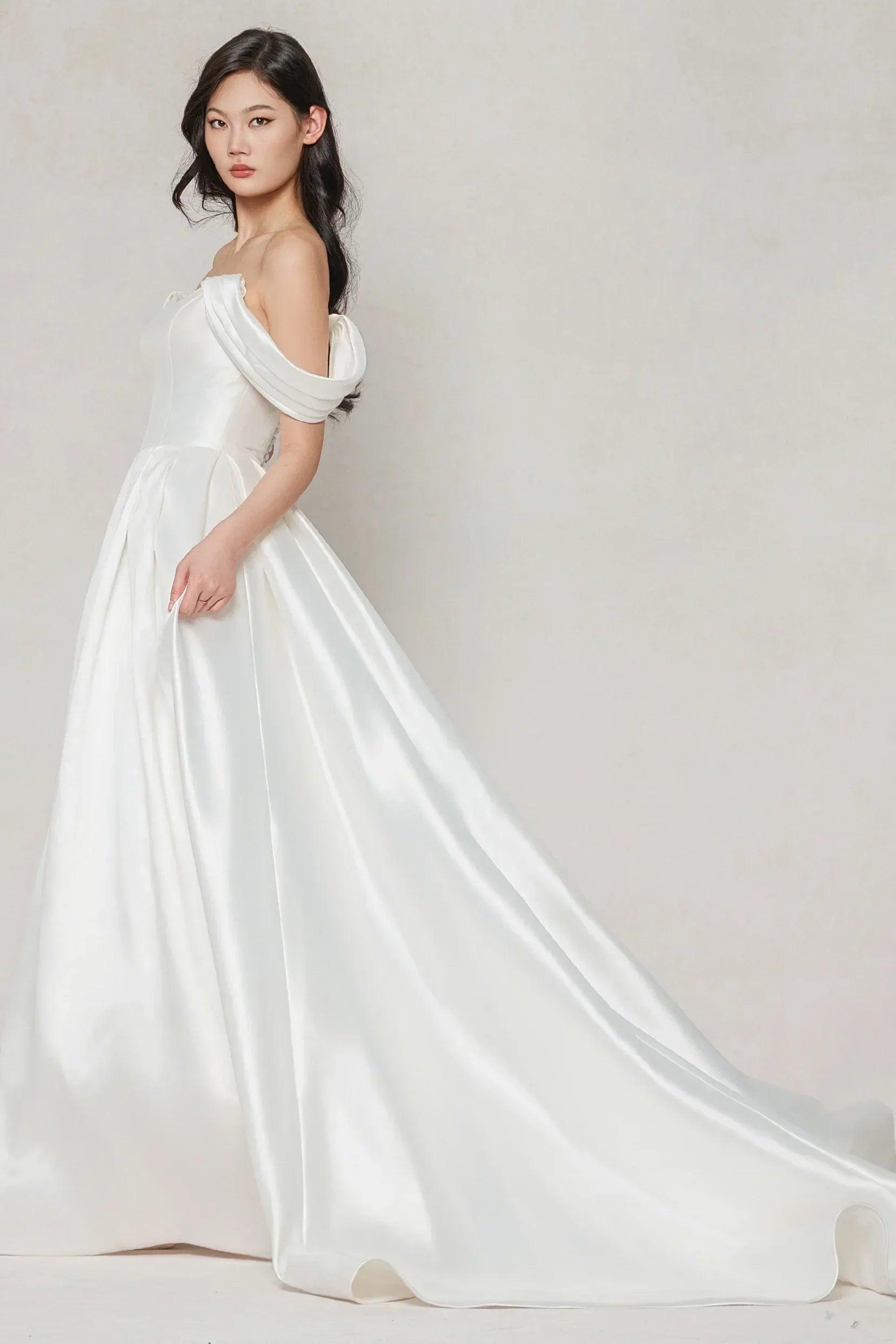 A-Line Court Train Satin Wedding Dress CW3612