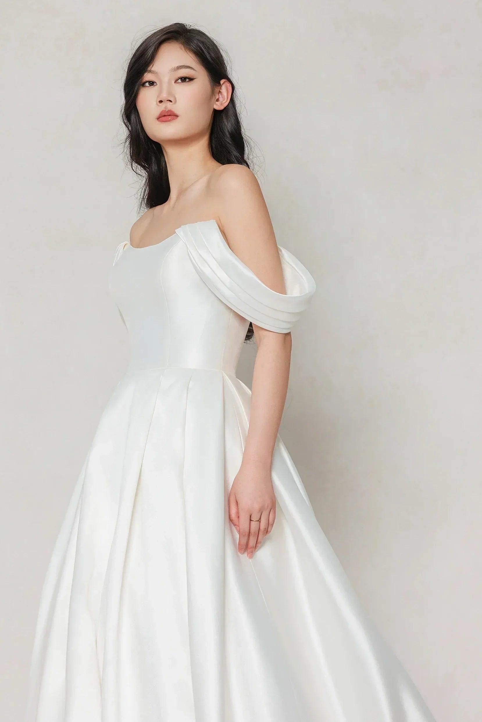 A-Line Court Train Satin Wedding Dress CW3612