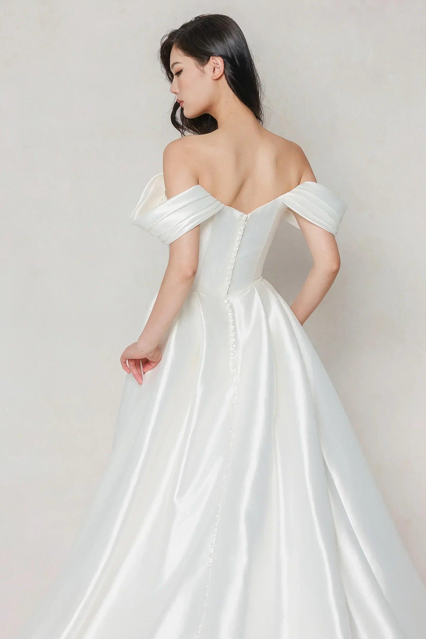 A-Line Court Train Satin Wedding Dress CW3612