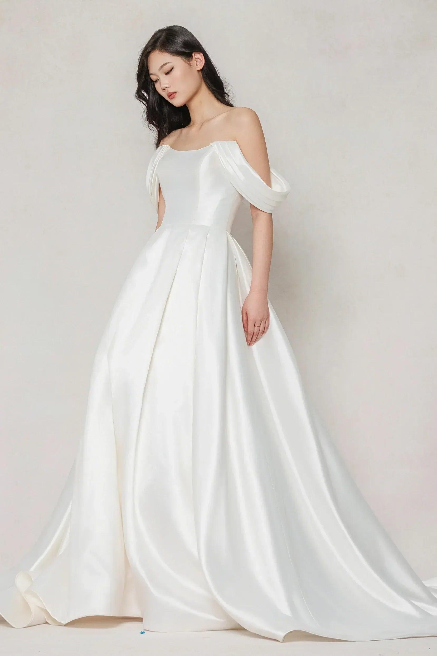 A-Line Court Train Satin Wedding Dress CW3612