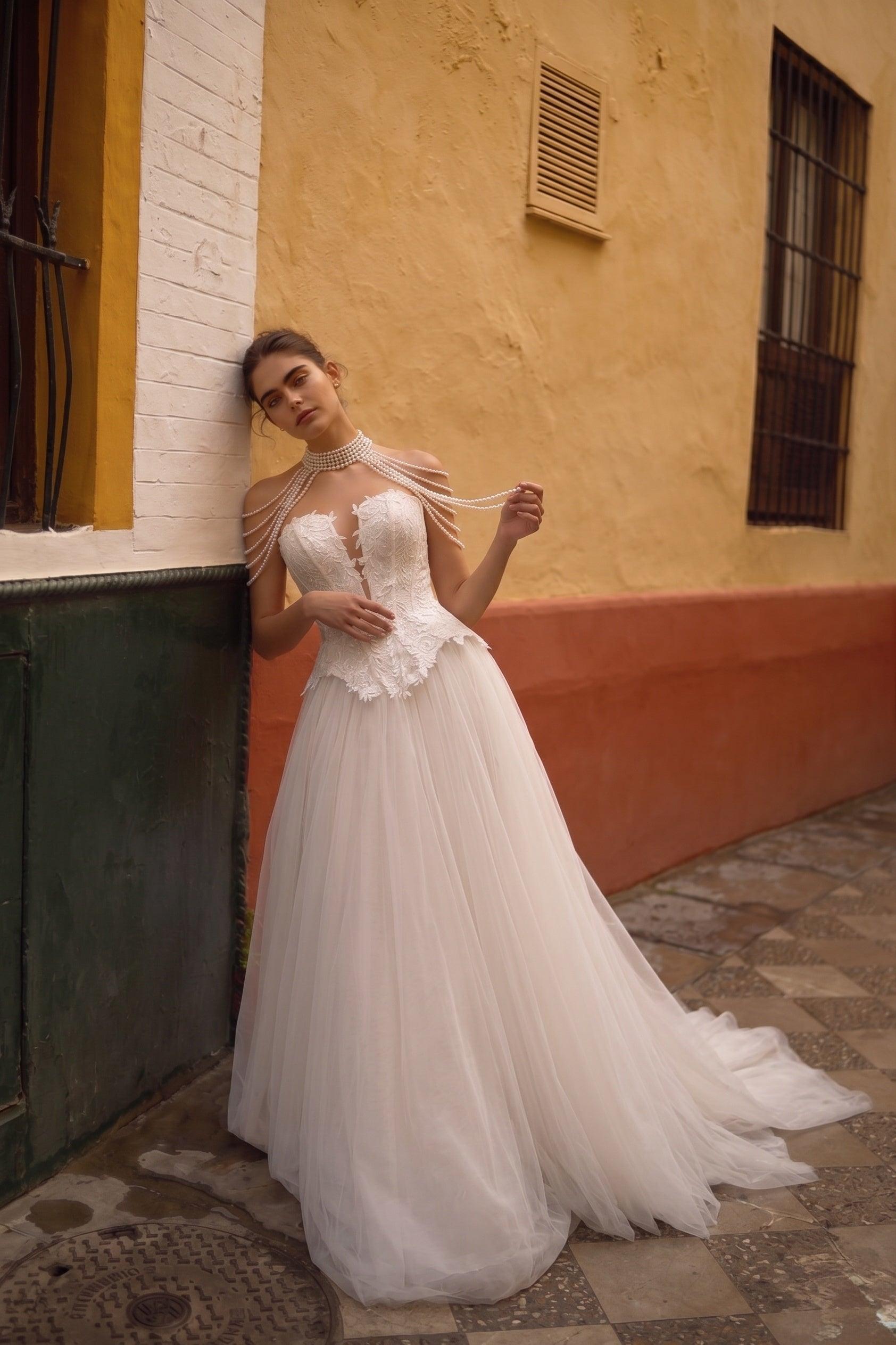 A-Line Court Train Tulle Wedding Dress CW3613
