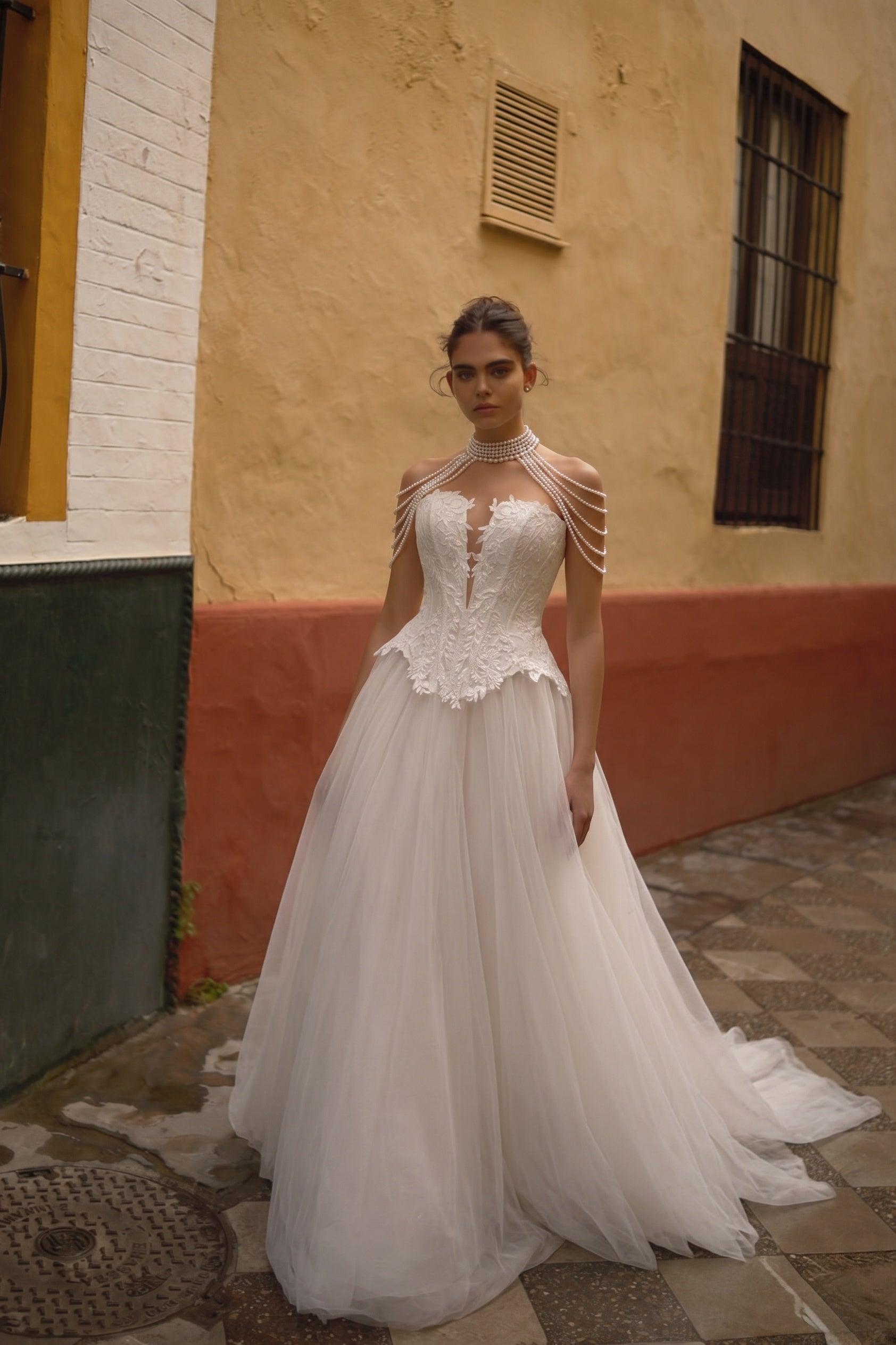 A-Line Court Train Tulle Wedding Dress CW3613