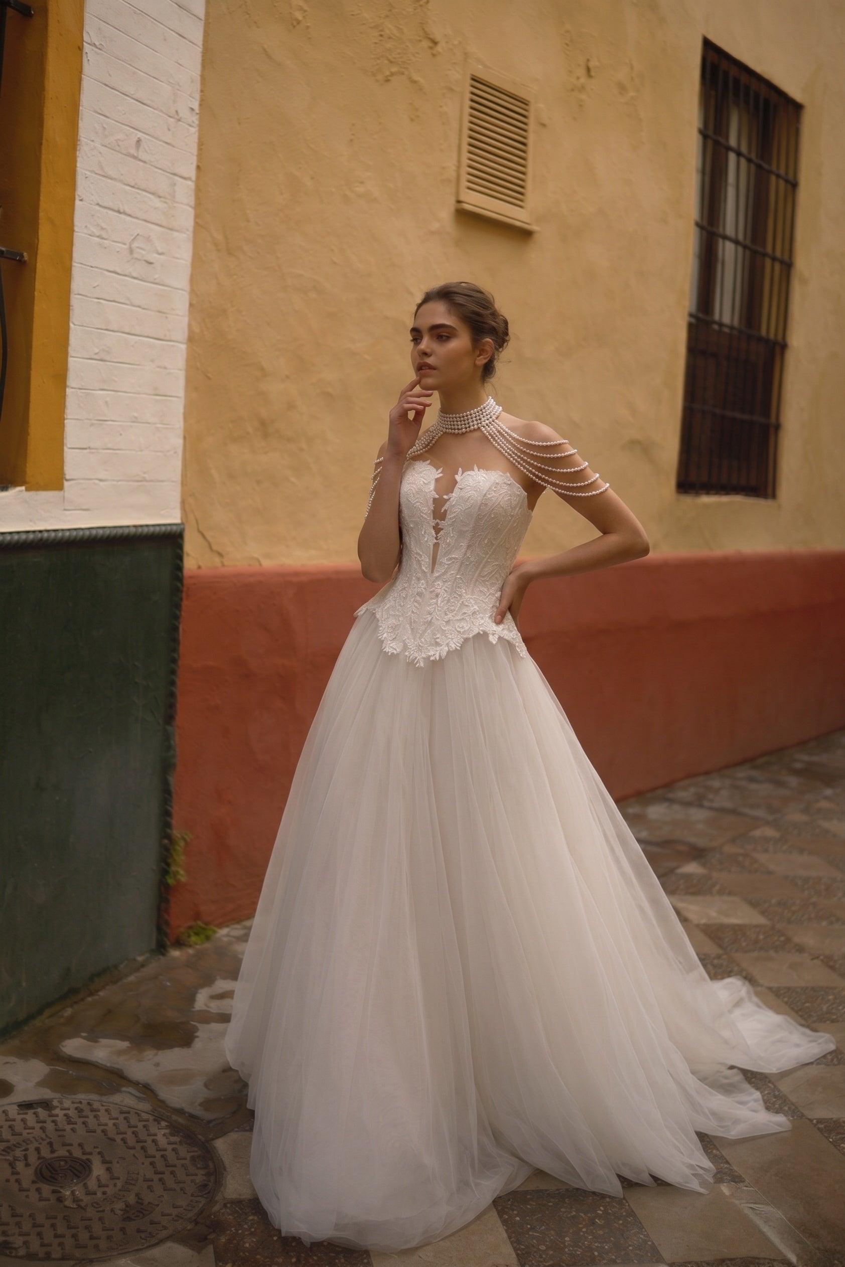 A-Line Court Train Tulle Wedding Dress CW3613