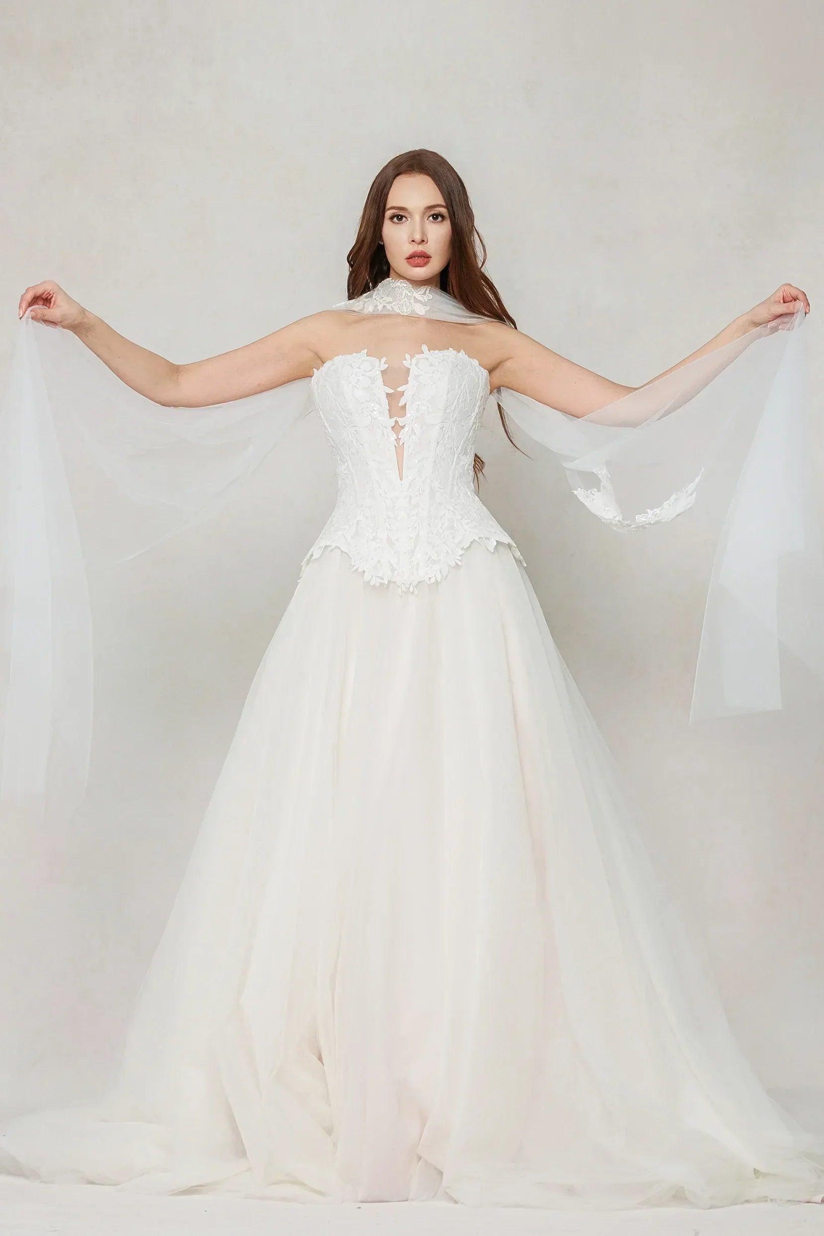 A-Line Court Train Tulle Wedding Dress CW3613