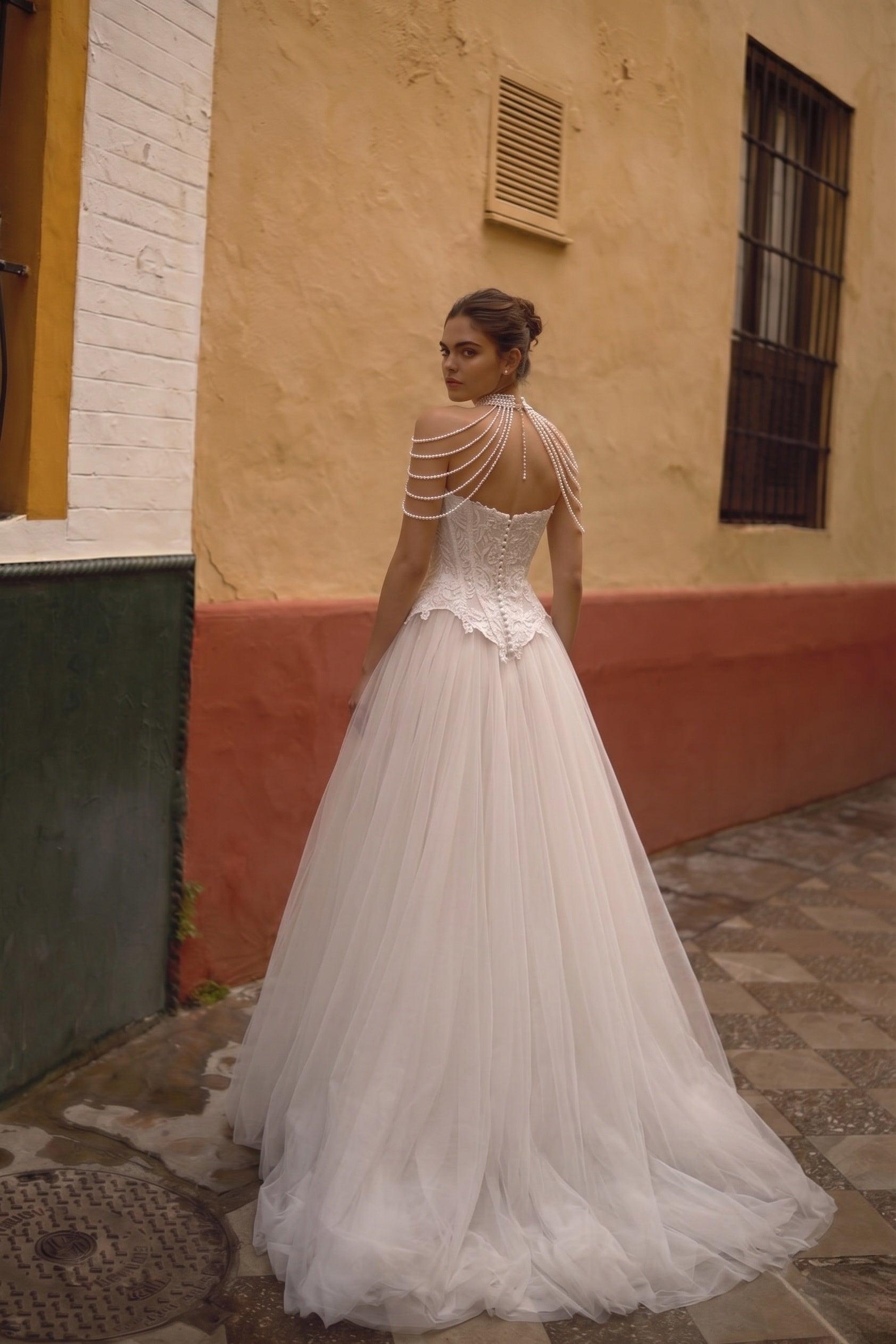 A-Line Court Train Tulle Wedding Dress CW3613