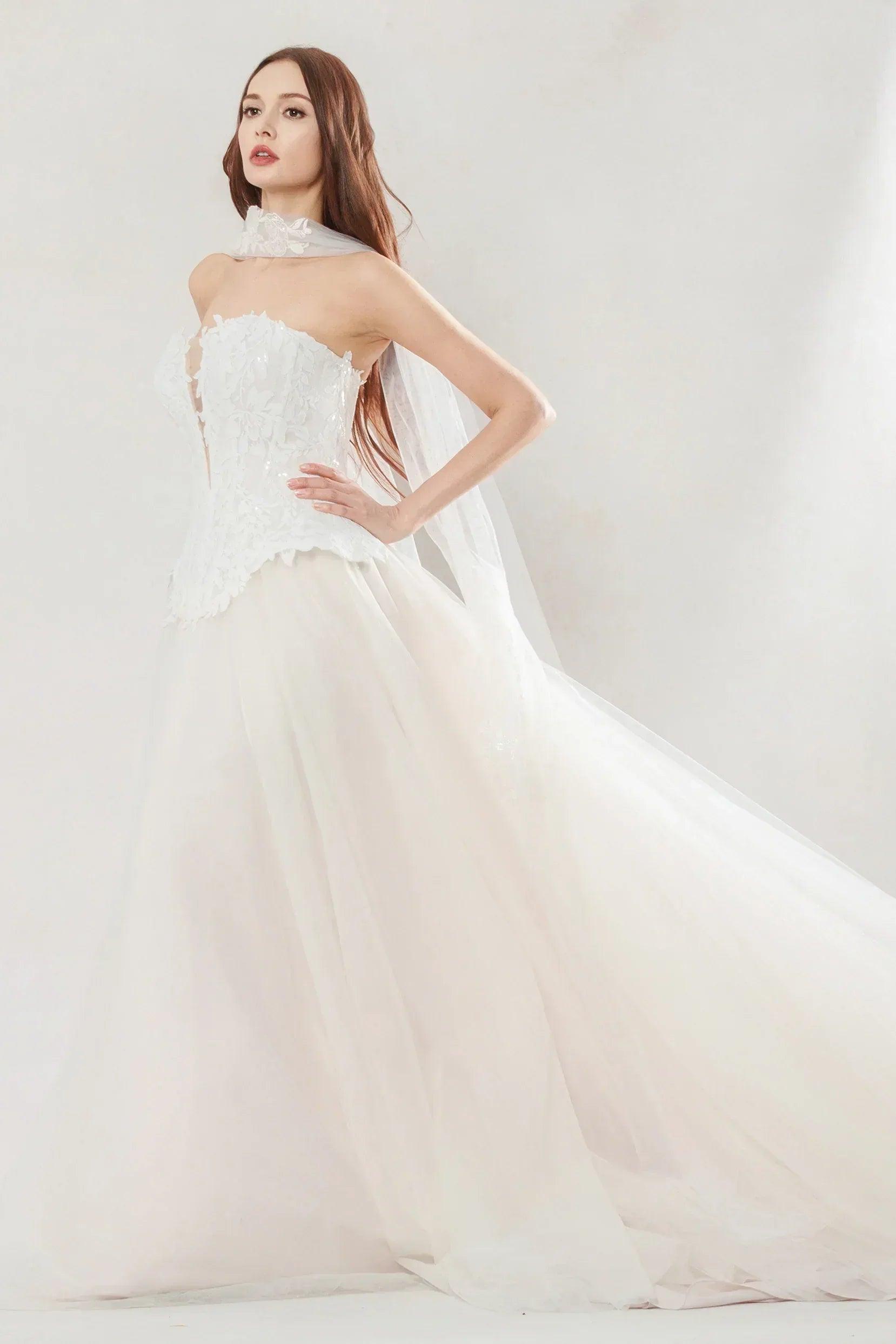 A-Line Court Train Tulle Wedding Dress CW3613