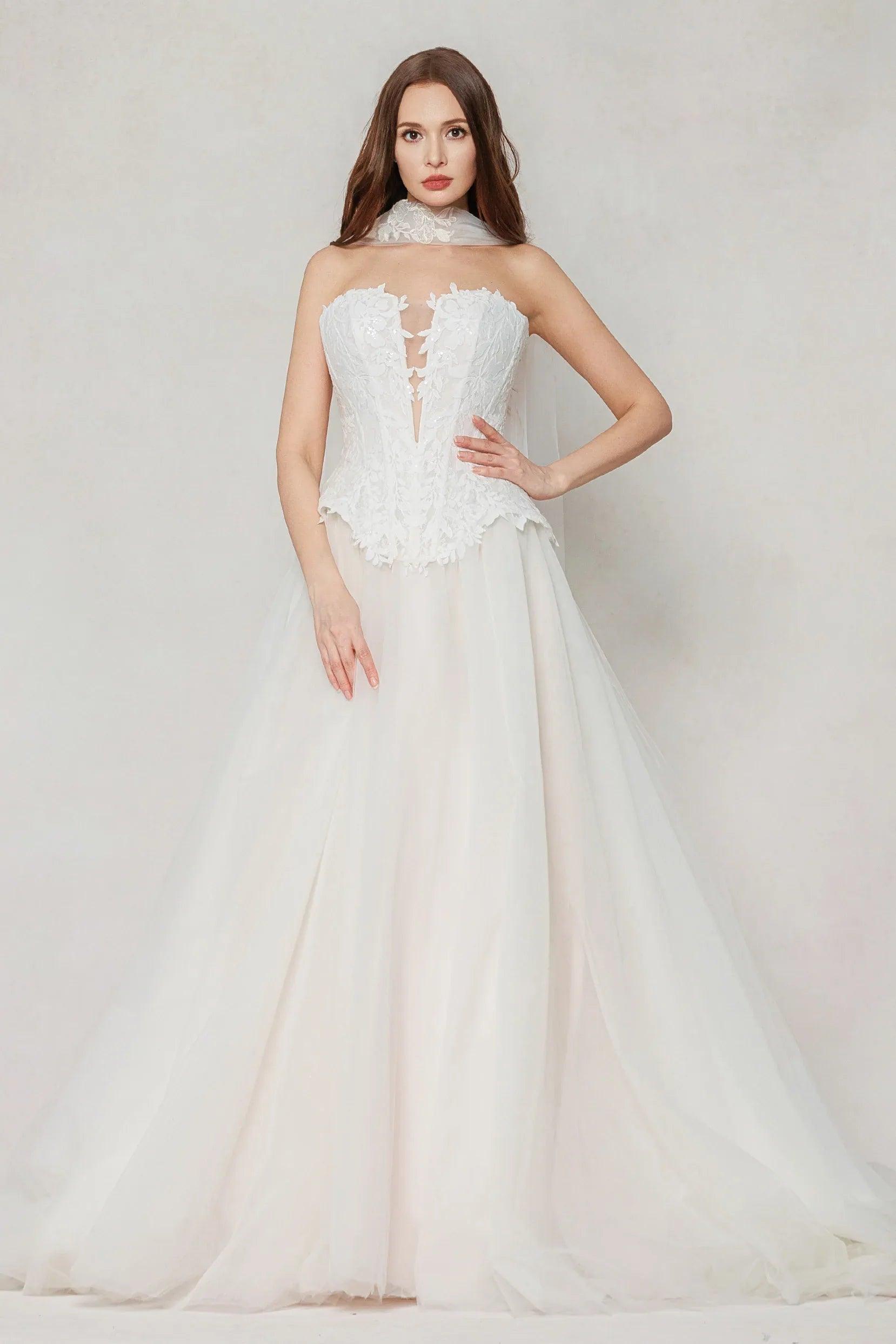 A-Line Court Train Tulle Wedding Dress CW3613