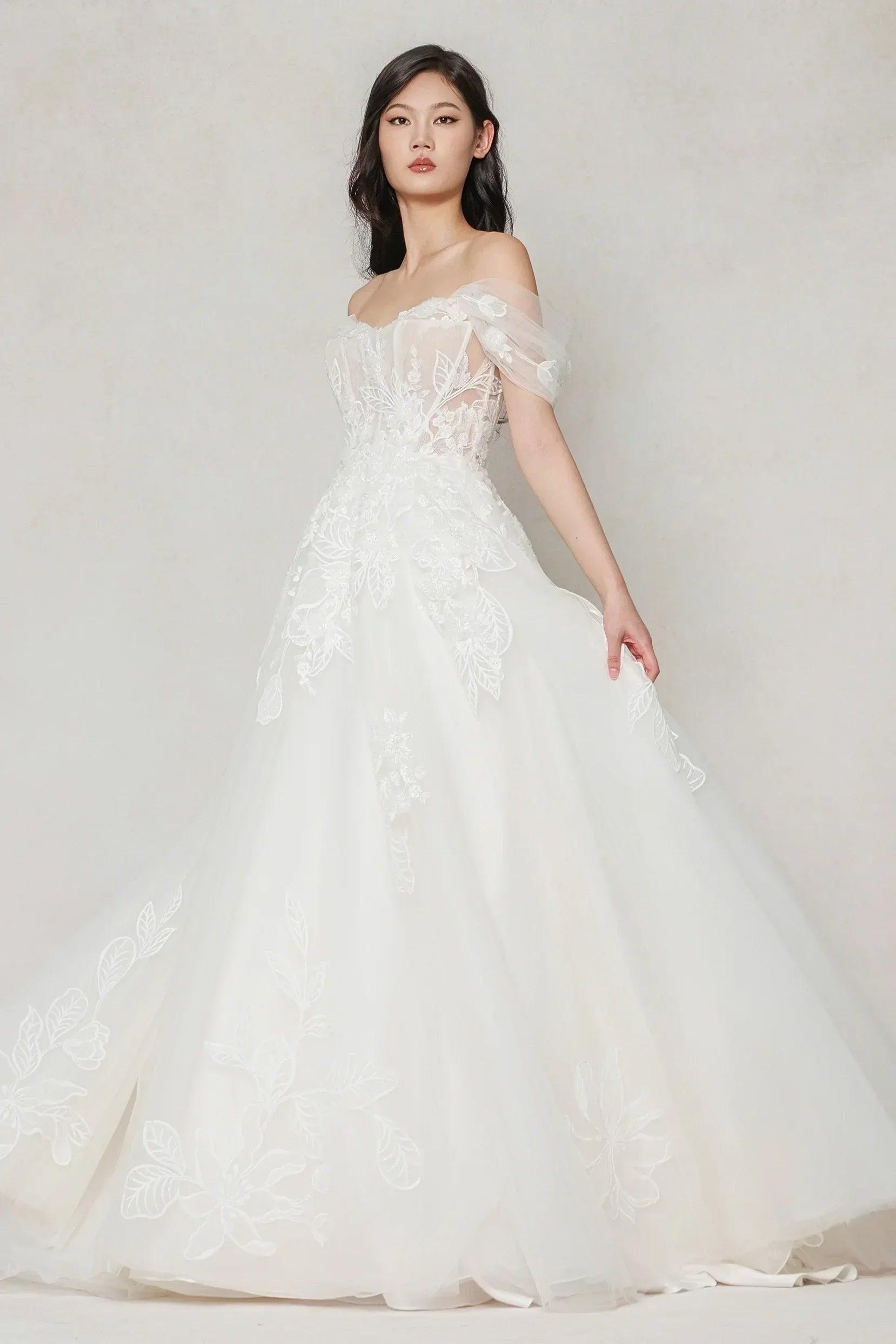A-Line Court Train Tulle Wedding Dress CW3614