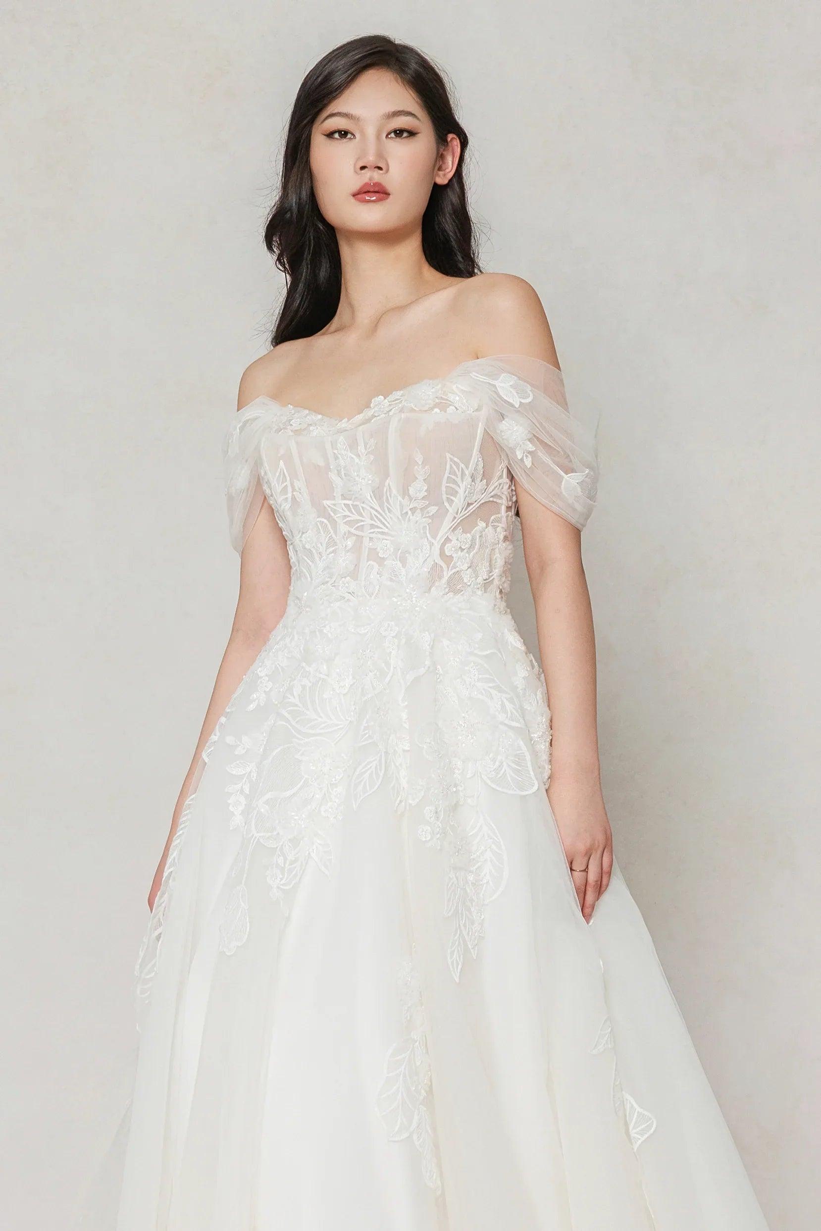 A-Line Court Train Tulle Wedding Dress CW3614