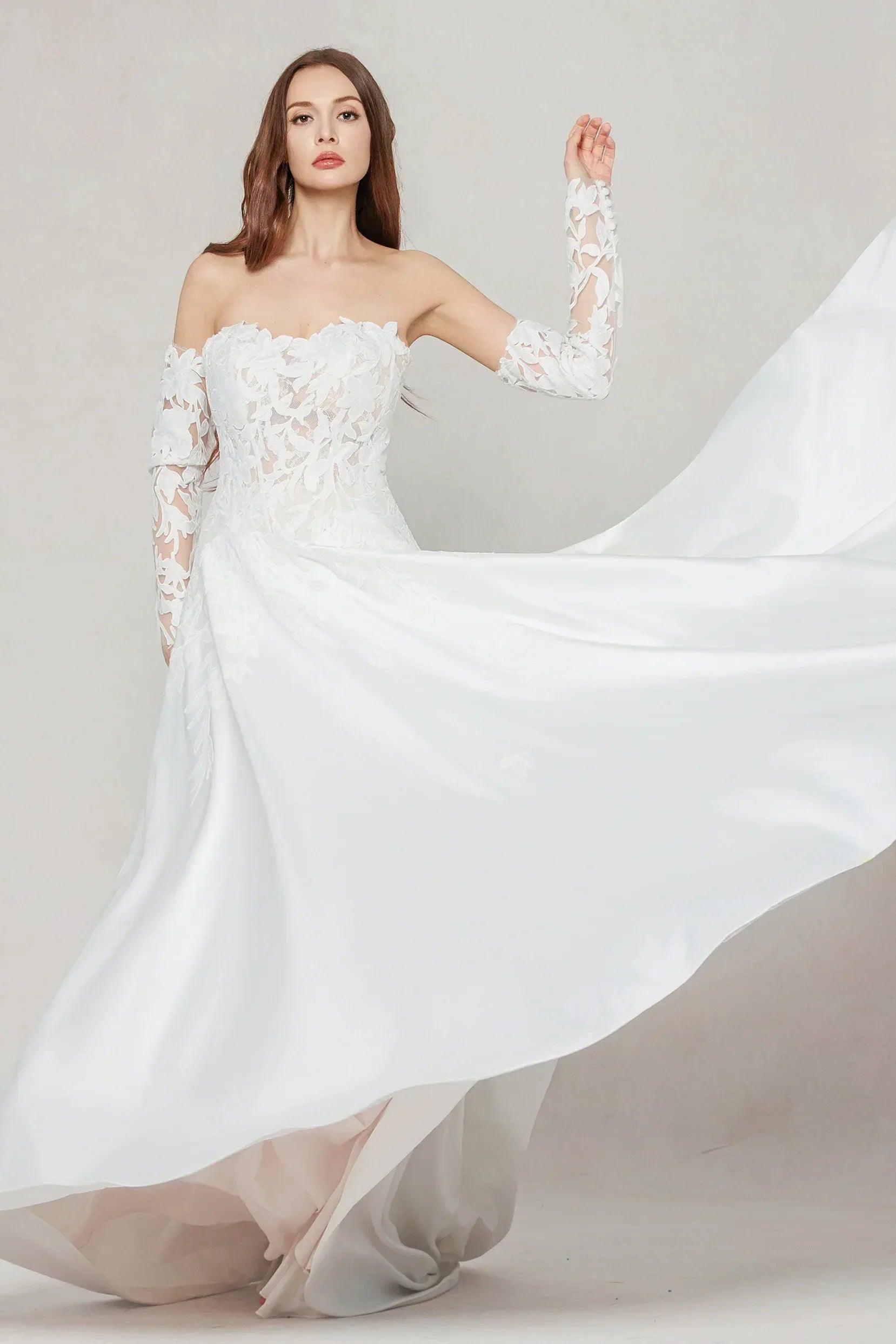 A-Line Court Train Satin Wedding Dress CW3615