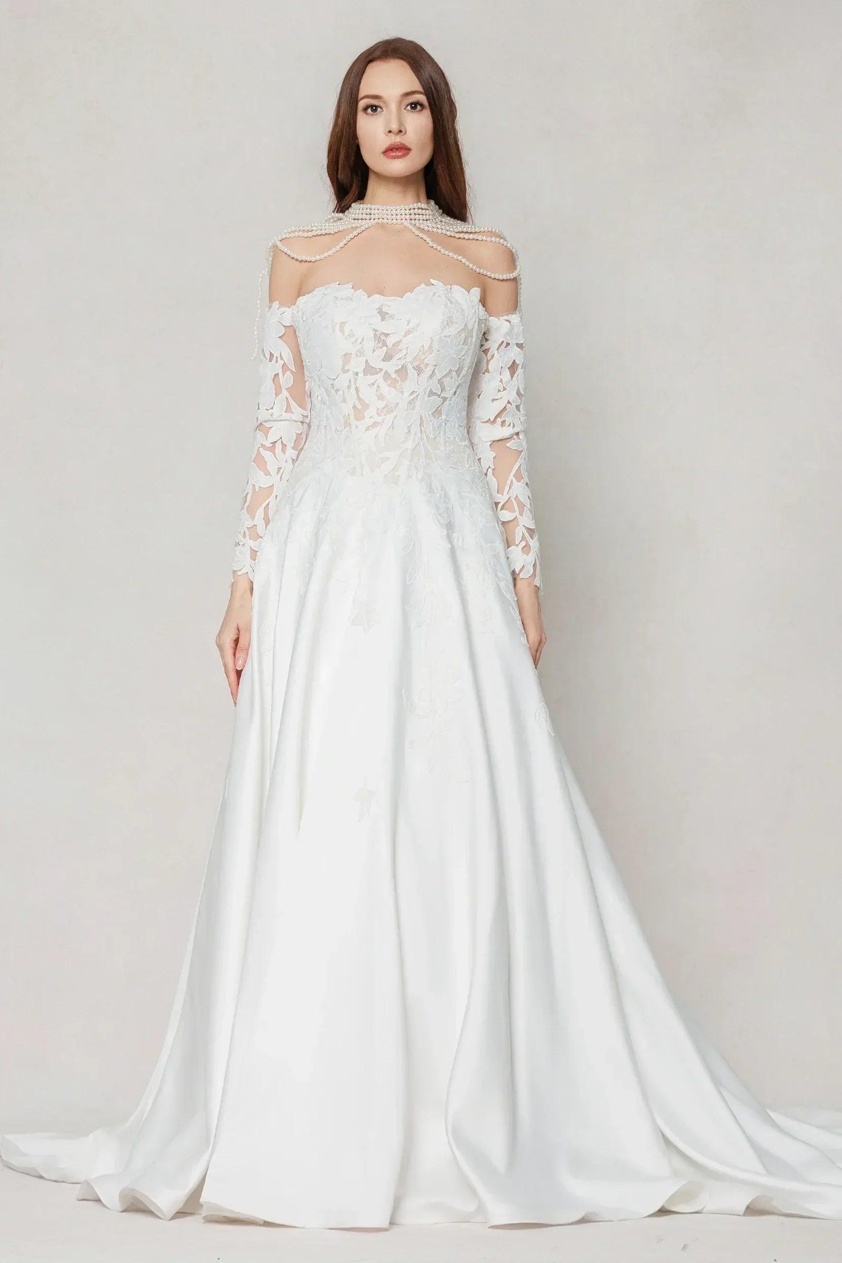 A-Line Court Train Satin Wedding Dress CW3615