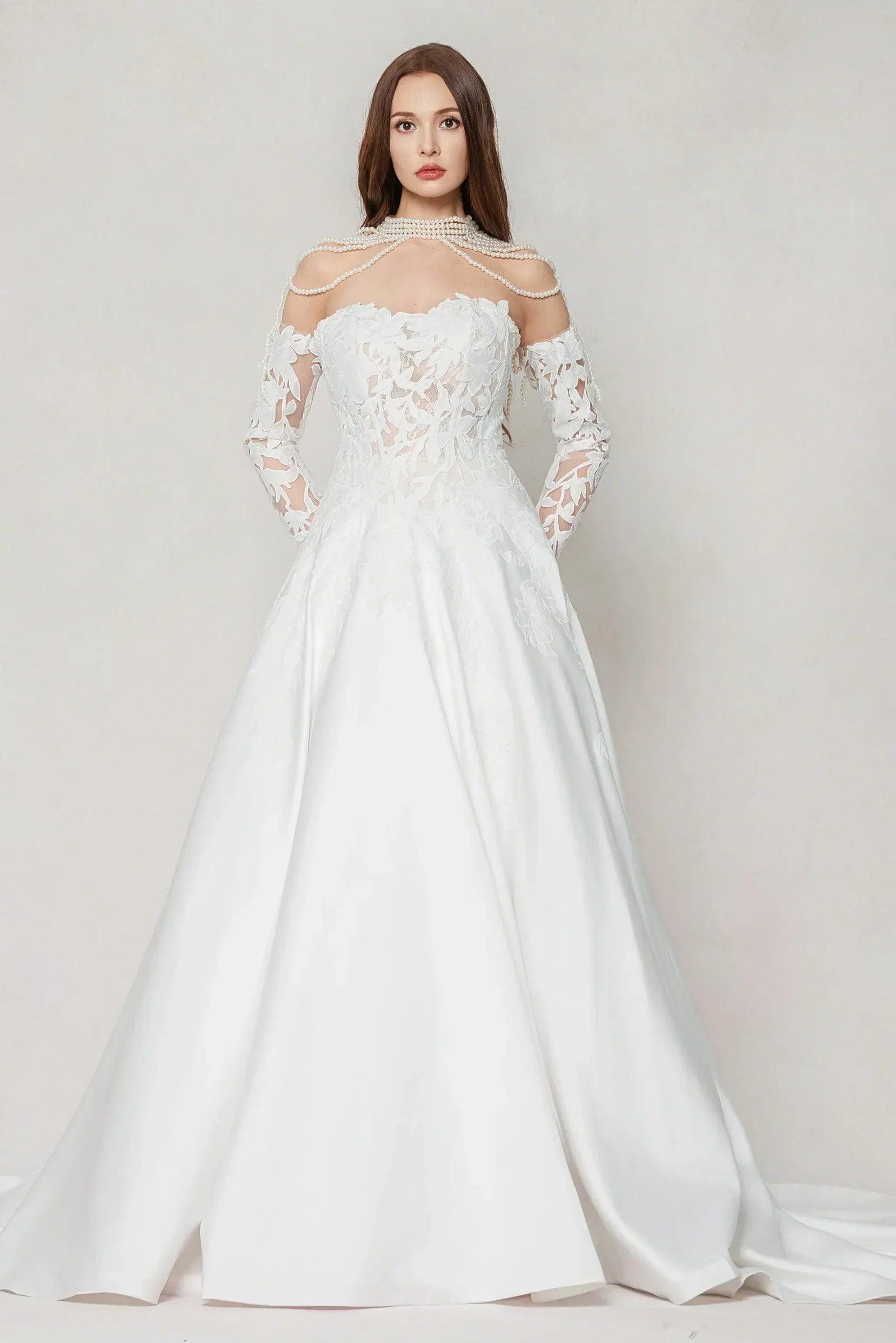 A-Line Court Train Satin Wedding Dress CW3615
