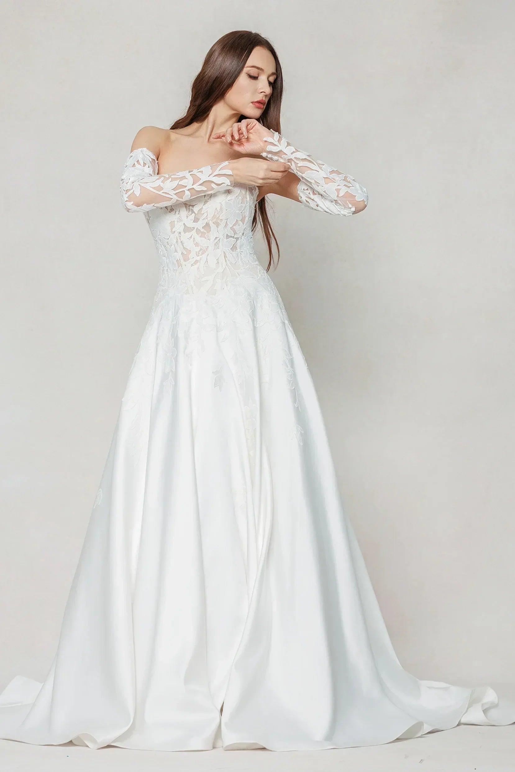 A-Line Court Train Satin Wedding Dress CW3615