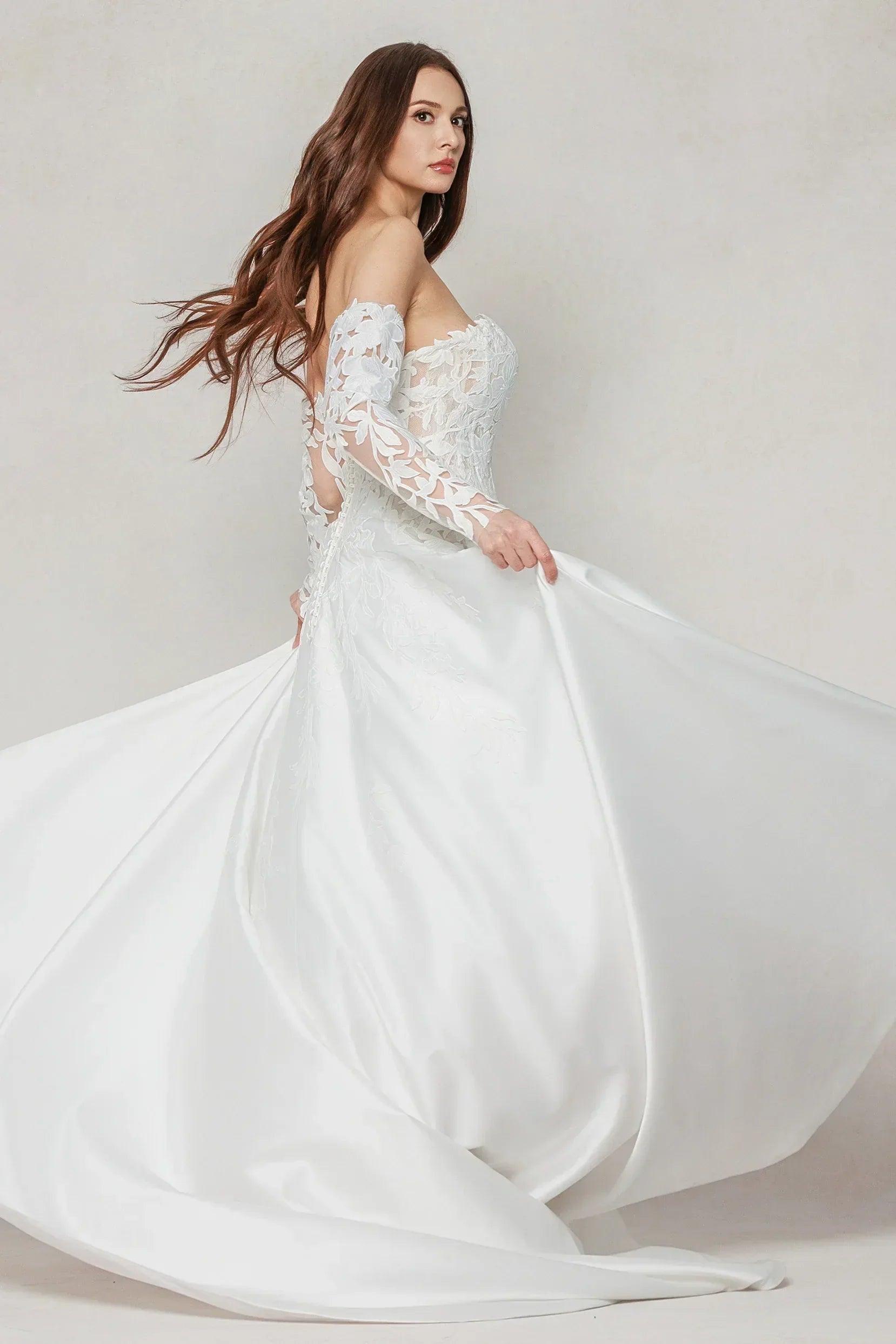 A-Line Court Train Satin Wedding Dress CW3615