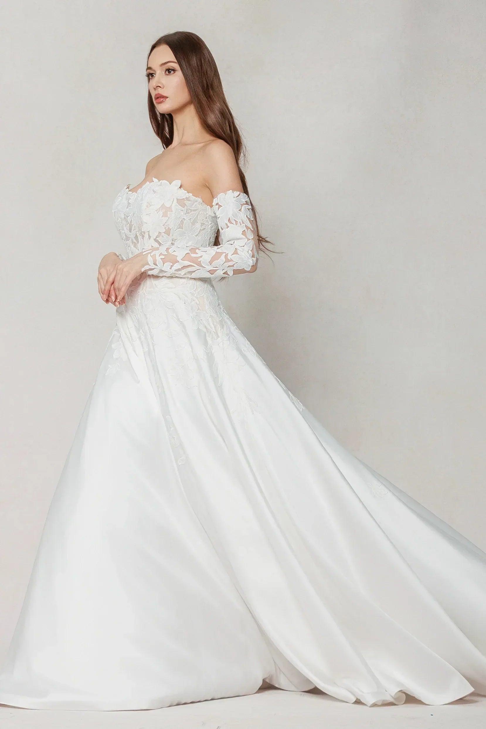 A-Line Court Train Satin Wedding Dress CW3615