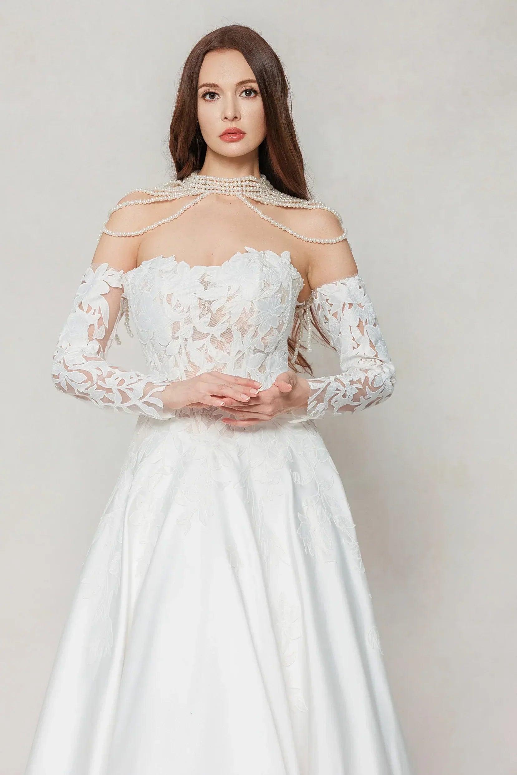 A-Line Court Train Satin Wedding Dress CW3615