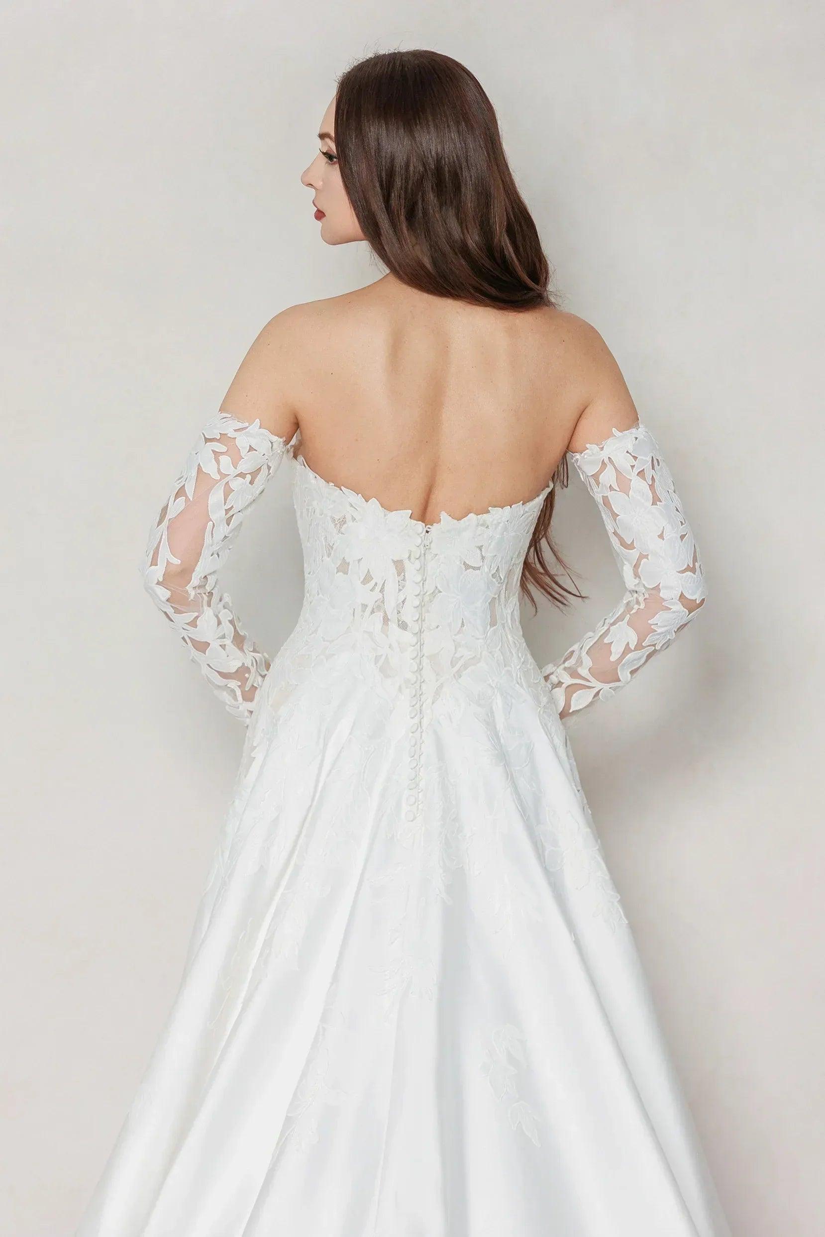 A-Line Court Train Satin Wedding Dress CW3615