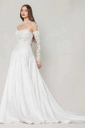 A-Line Court Train Satin Wedding Dress CW3615
