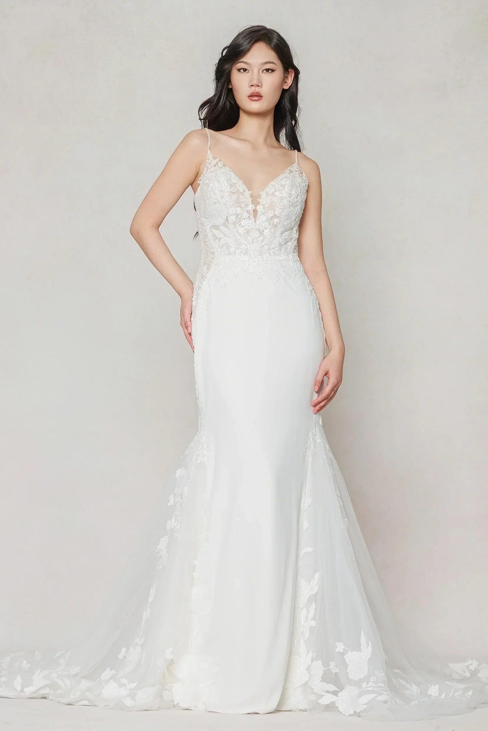 Trumpet-Mermaid Court Train Stretch Satin Wedding Dress CW3616
