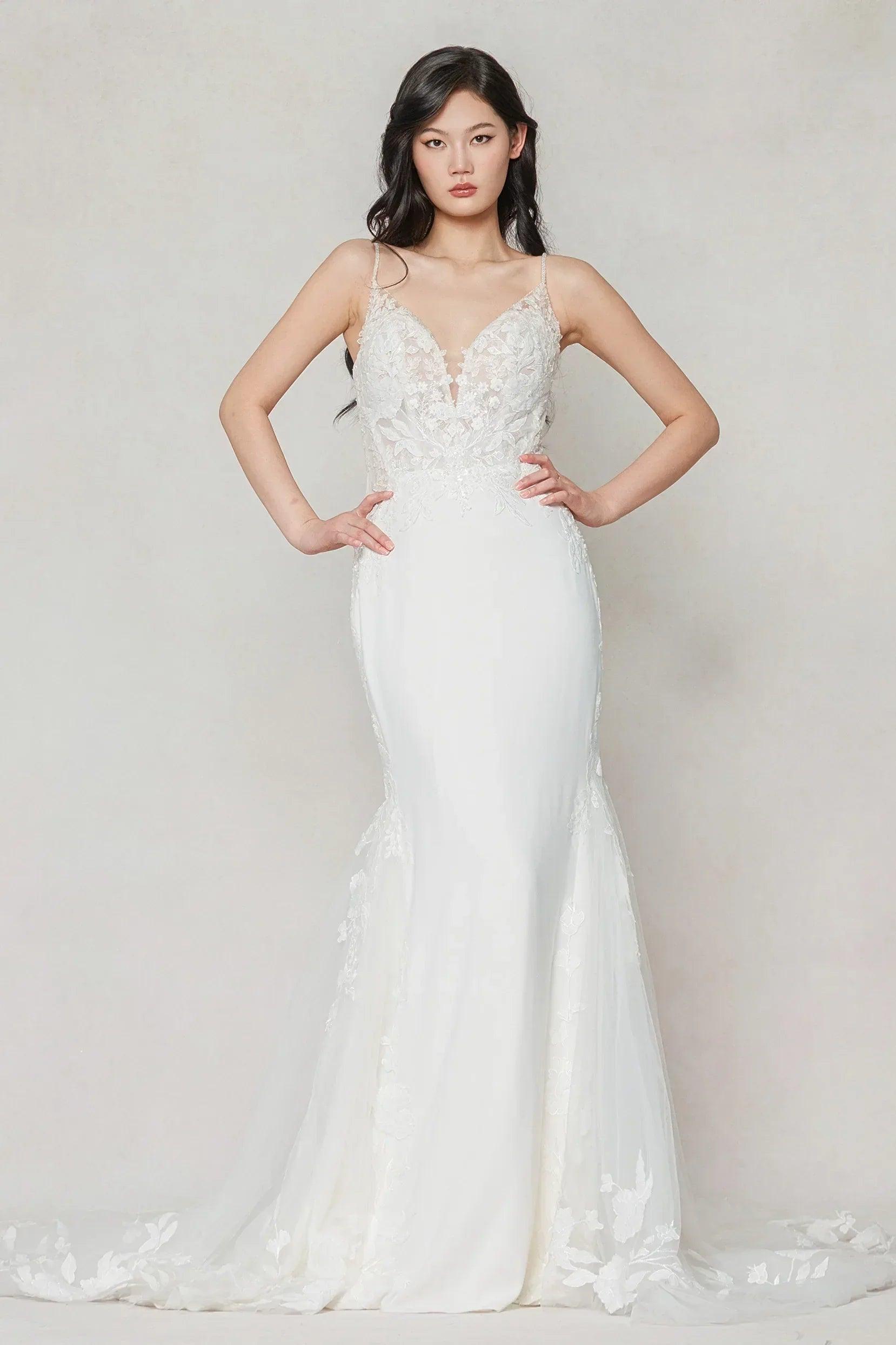 Trumpet-Mermaid Court Train Stretch Satin Wedding Dress CW3616