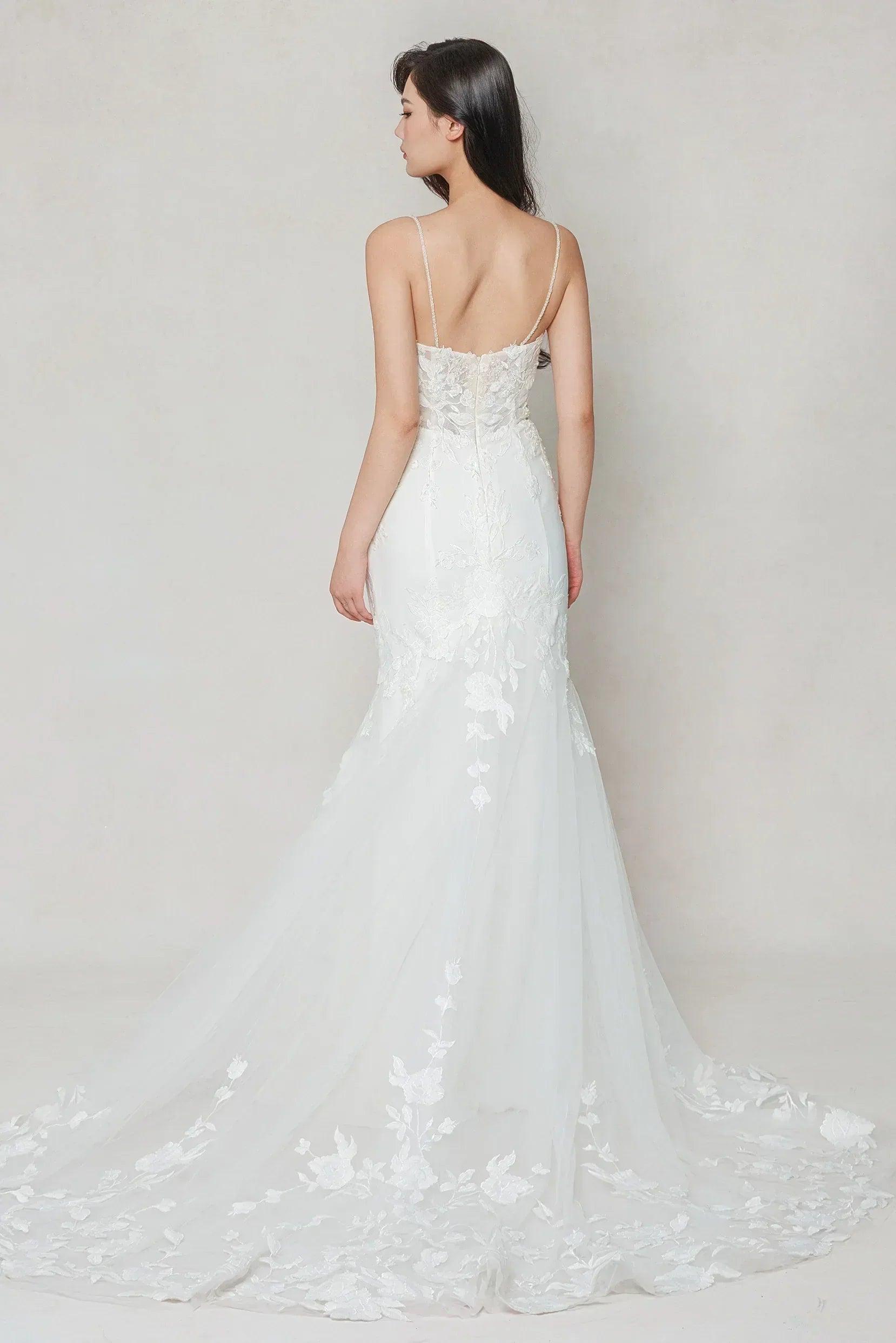 Trumpet-Mermaid Court Train Stretch Satin Wedding Dress CW3616