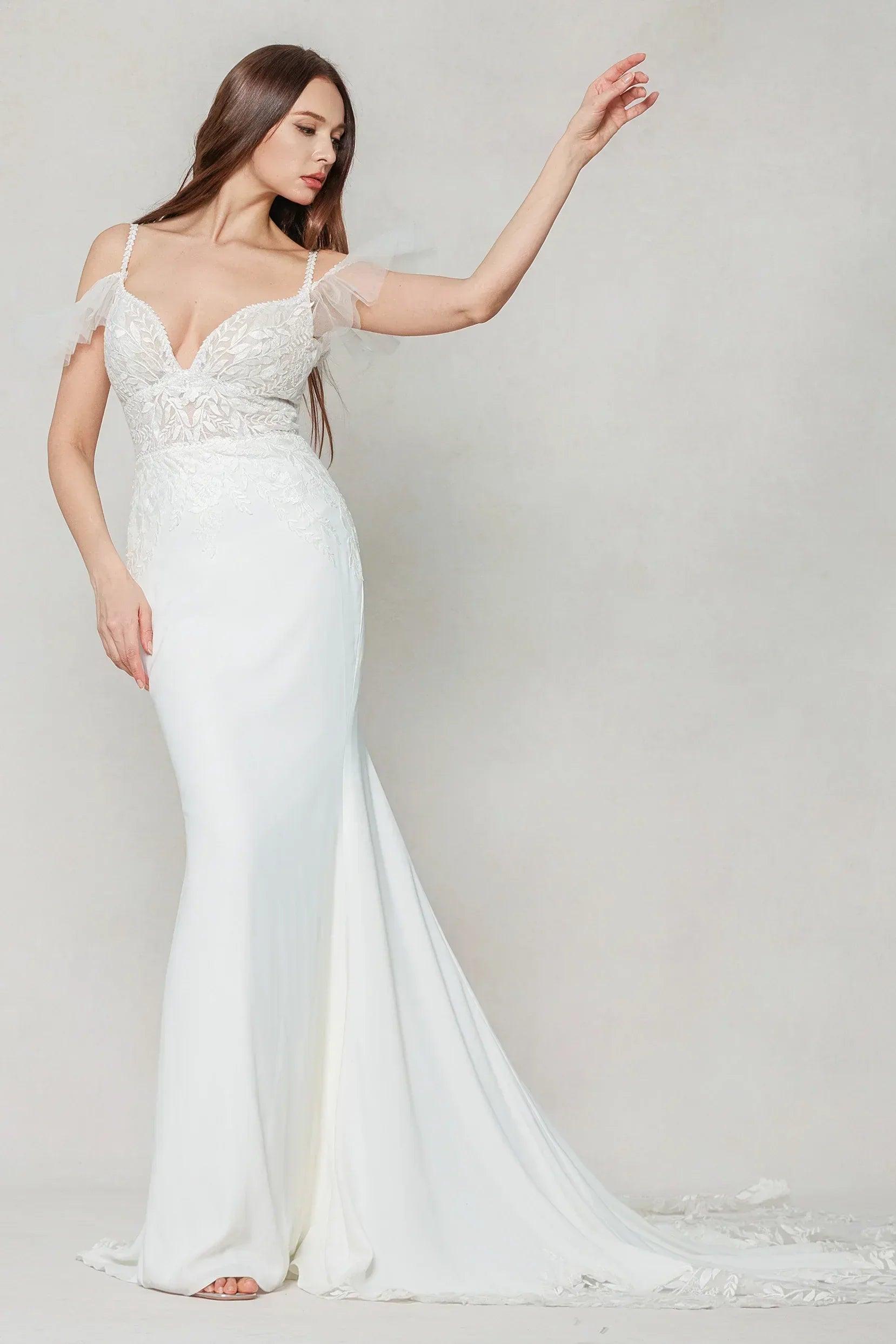 Trumpet-Mermaid Court Train Stretch Satin Wedding Dress CW3617