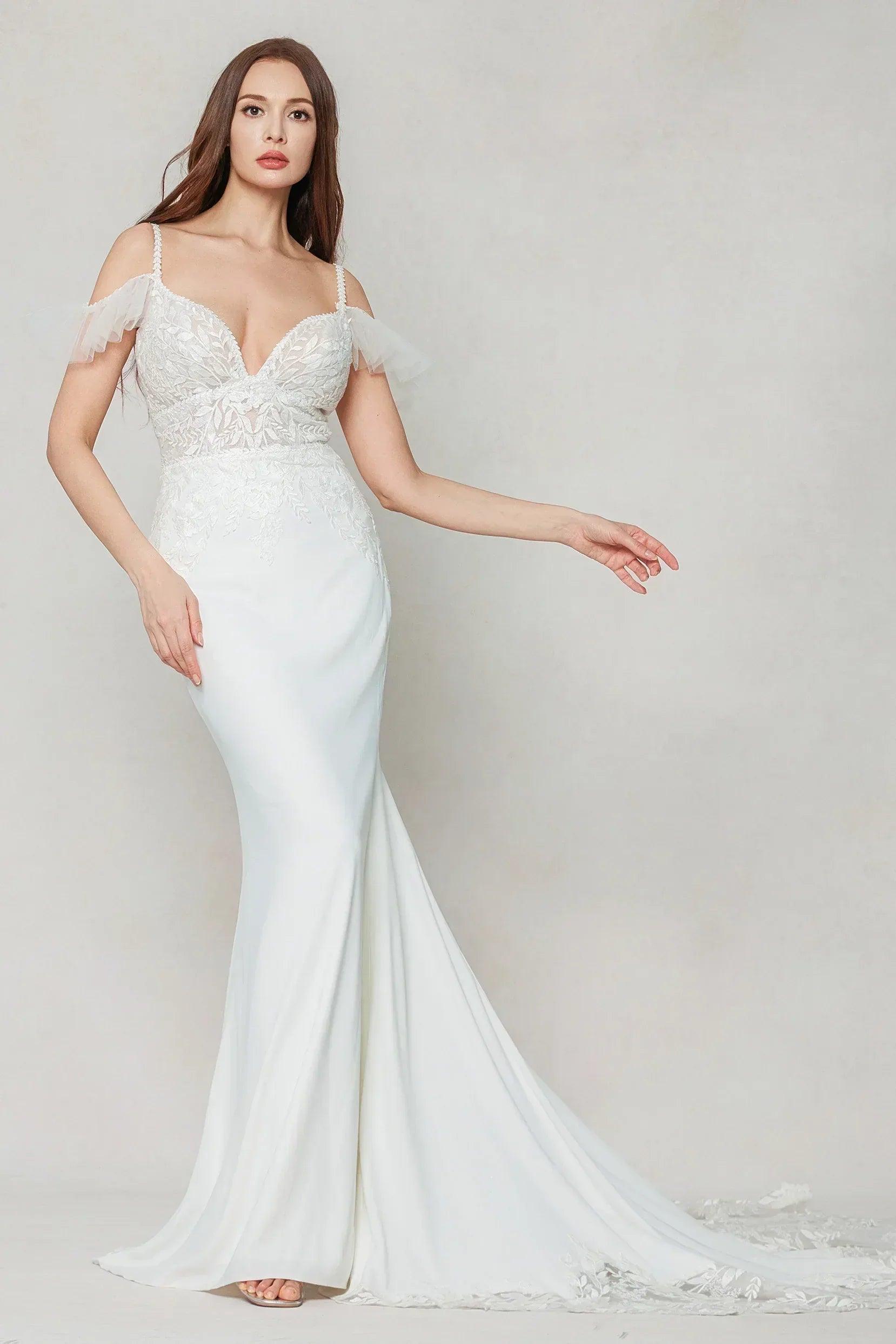 Trumpet-Mermaid Court Train Stretch Satin Wedding Dress CW3617