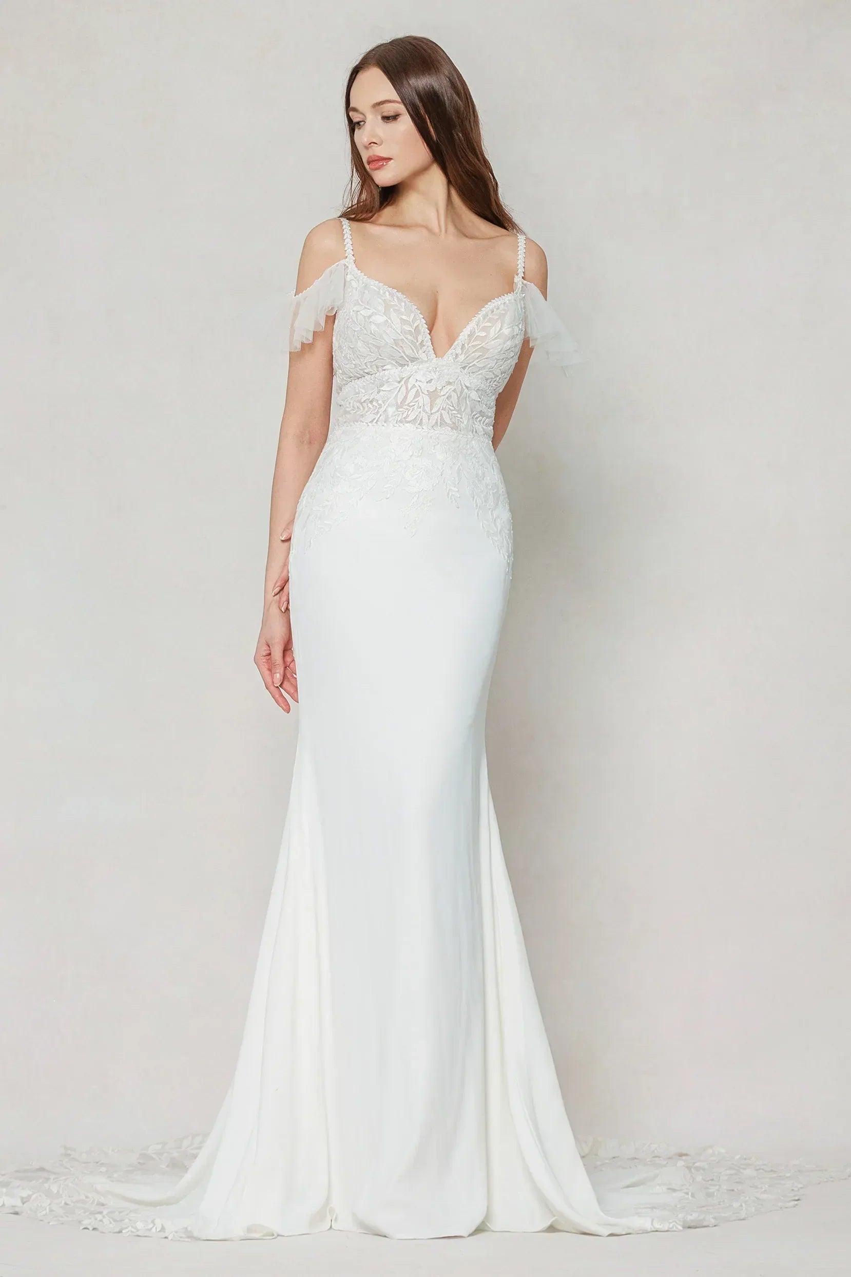 Trumpet-Mermaid Court Train Stretch Satin Wedding Dress CW3617