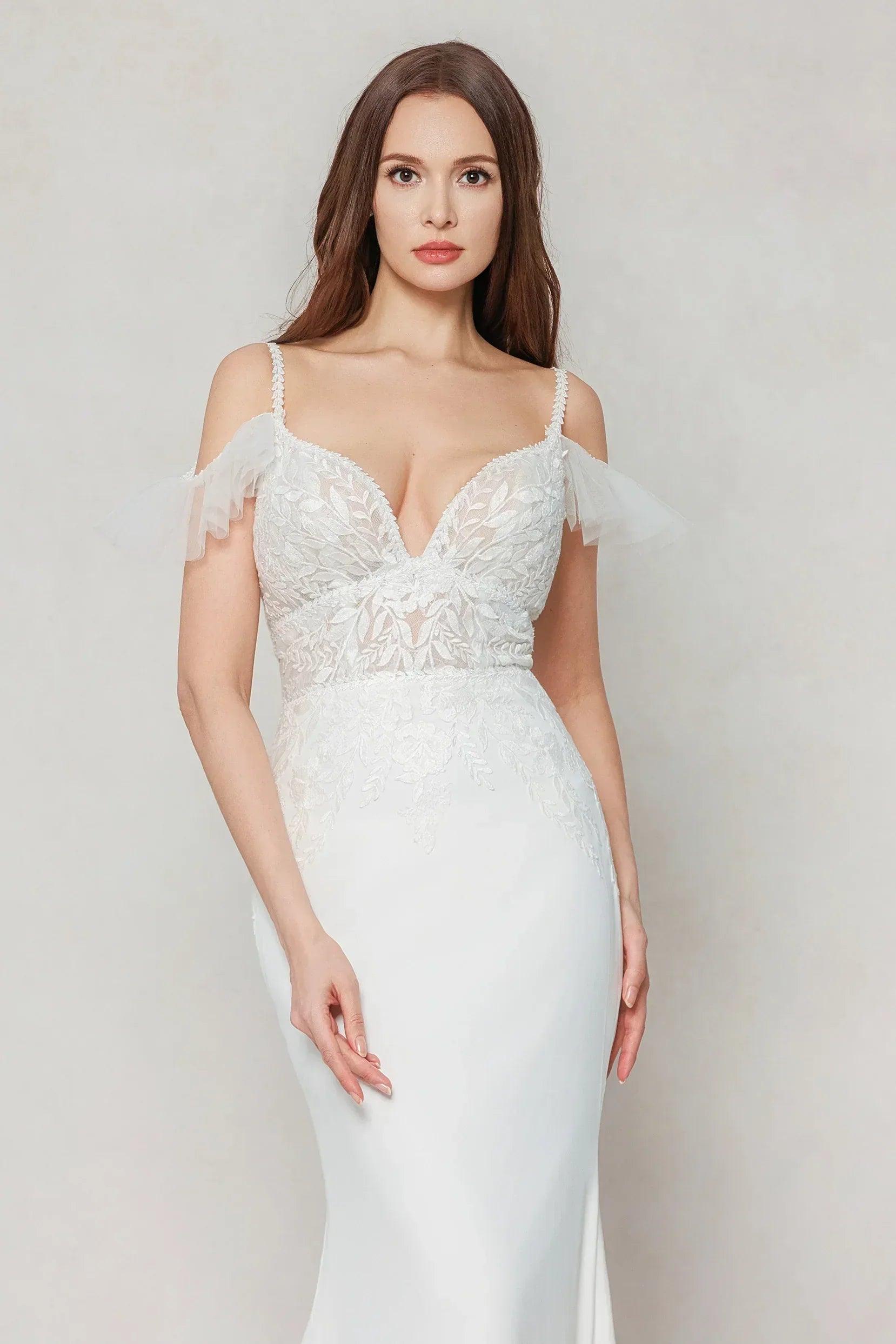 Trumpet-Mermaid Court Train Stretch Satin Wedding Dress CW3617
