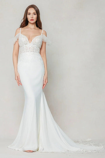 Trumpet-Mermaid Court Train Stretch Satin Wedding Dress CW3617
