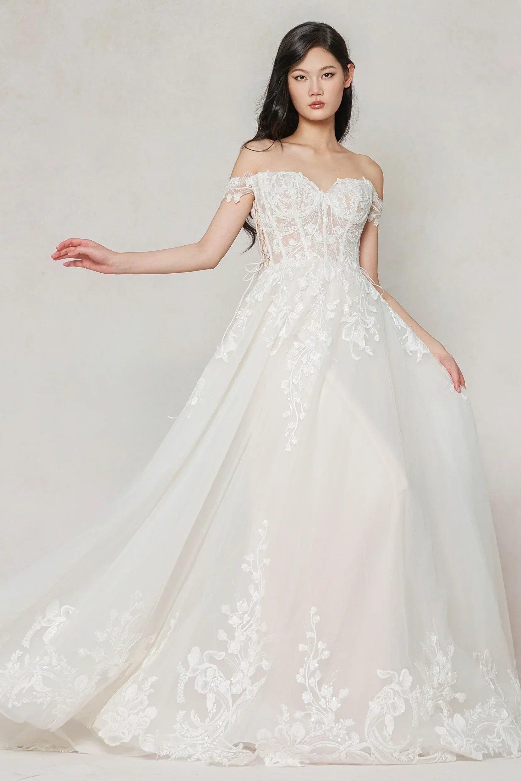 A-Line Sweep-Brush Train Tulle Wedding Dress CW3618