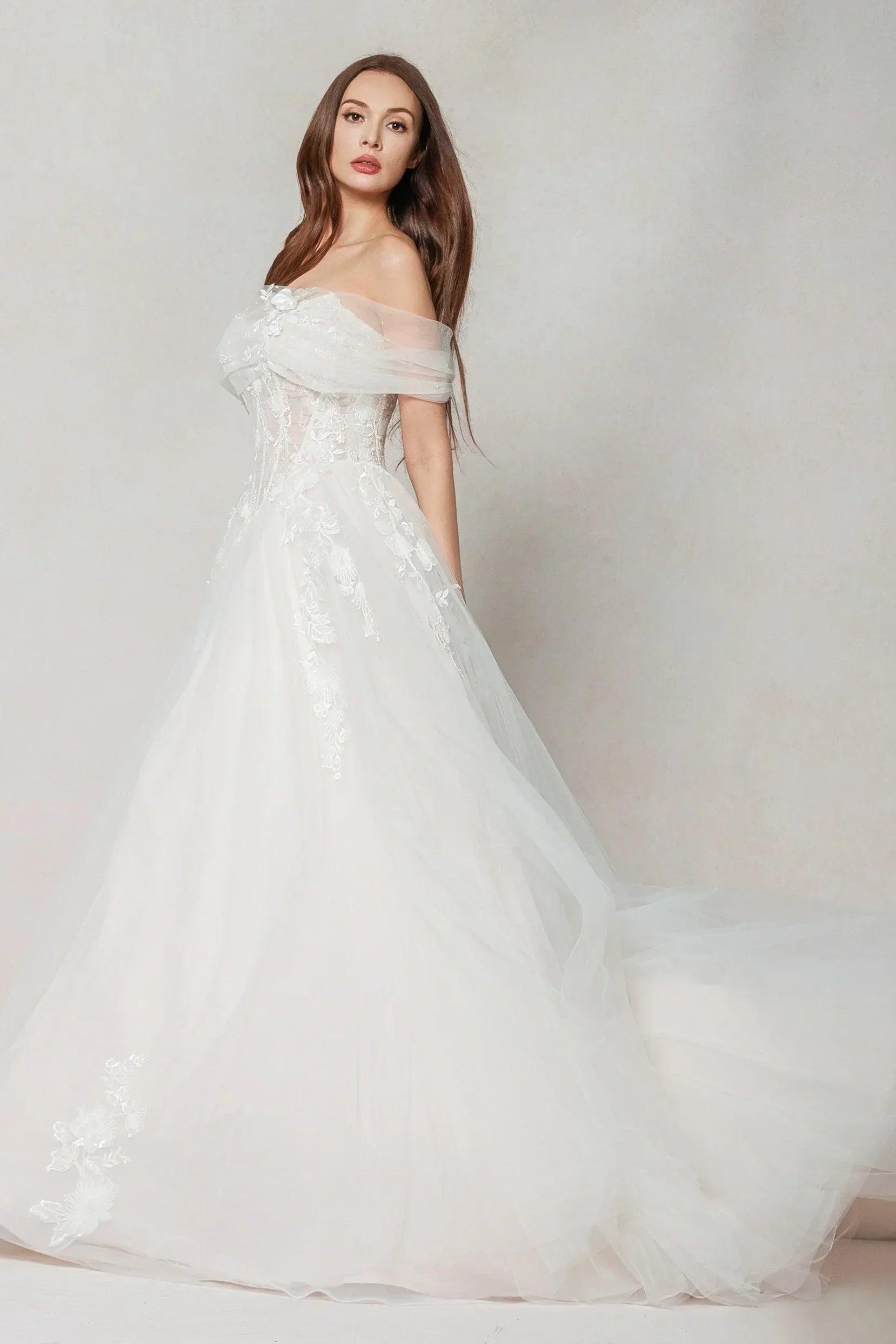 A-Line Court Train Tulle Wedding Dress CW3619
