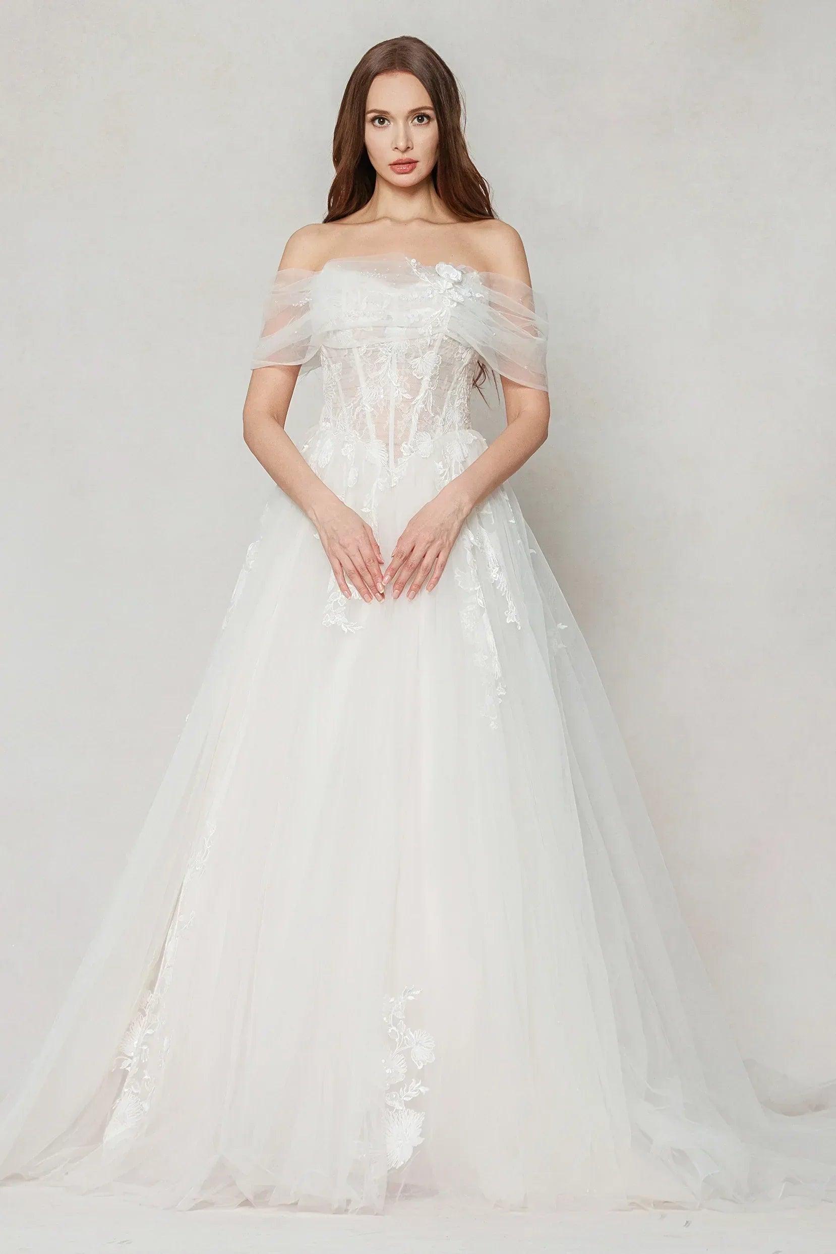 A-Line Court Train Tulle Wedding Dress CW3619