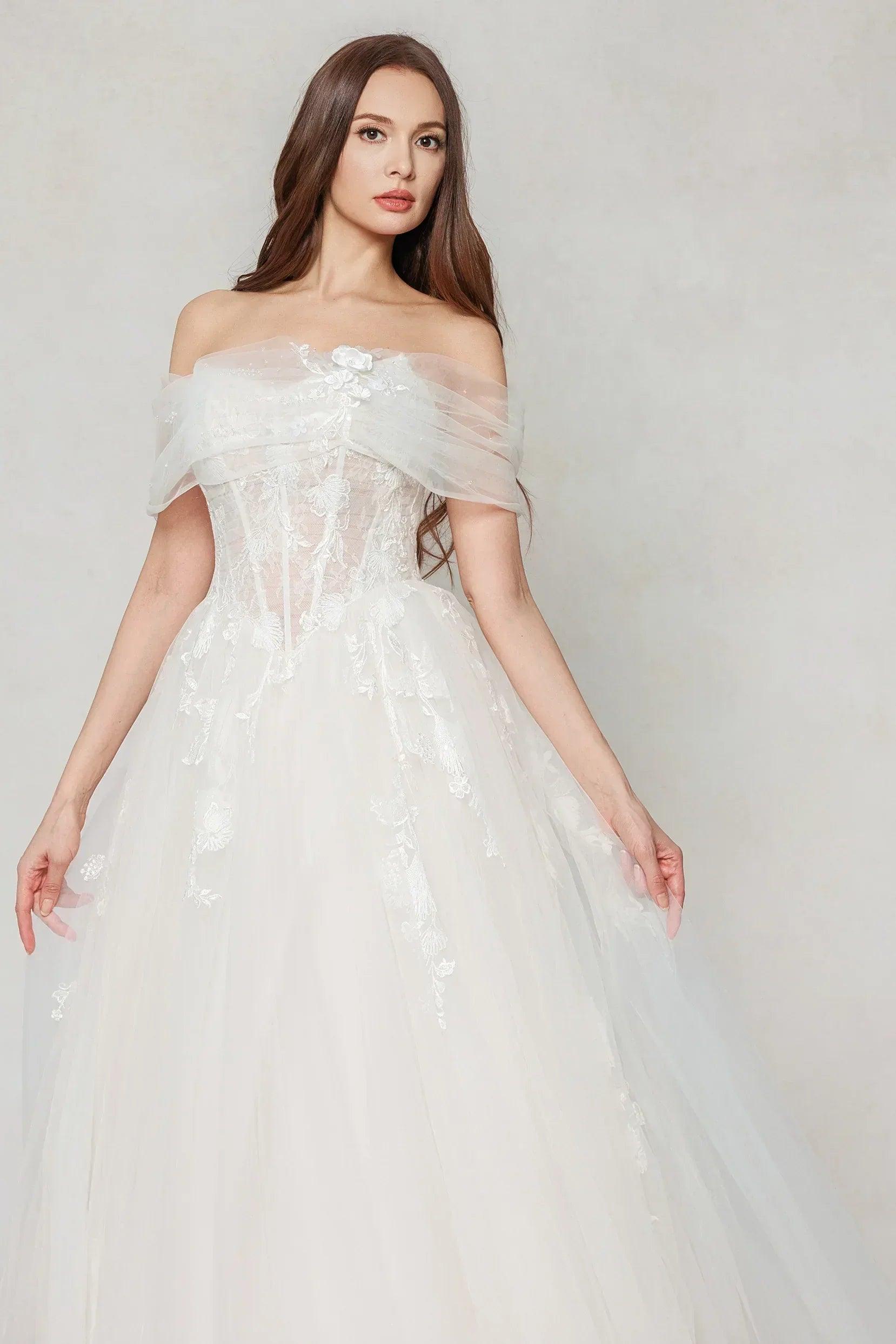 A-Line Court Train Tulle Wedding Dress CW3619