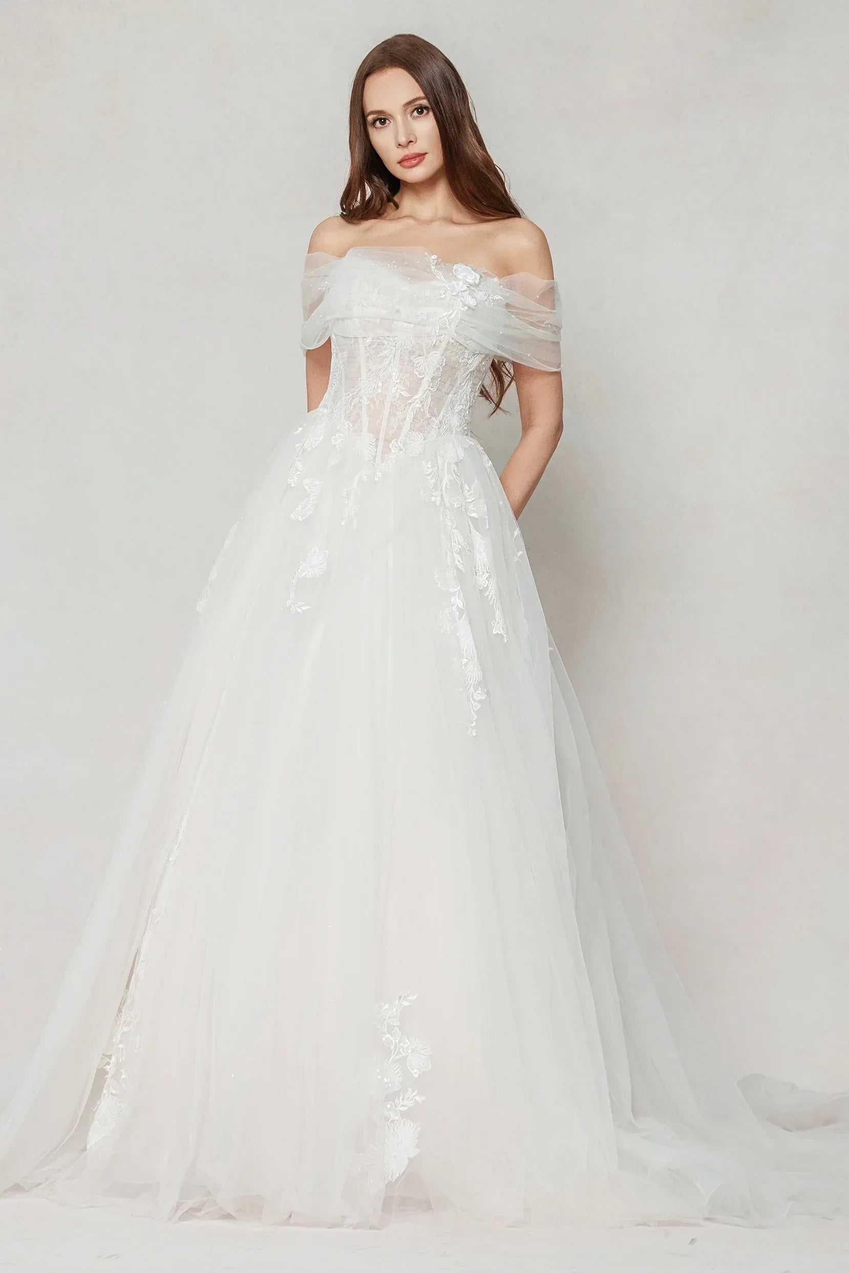 A-Line Court Train Tulle Wedding Dress CW3619