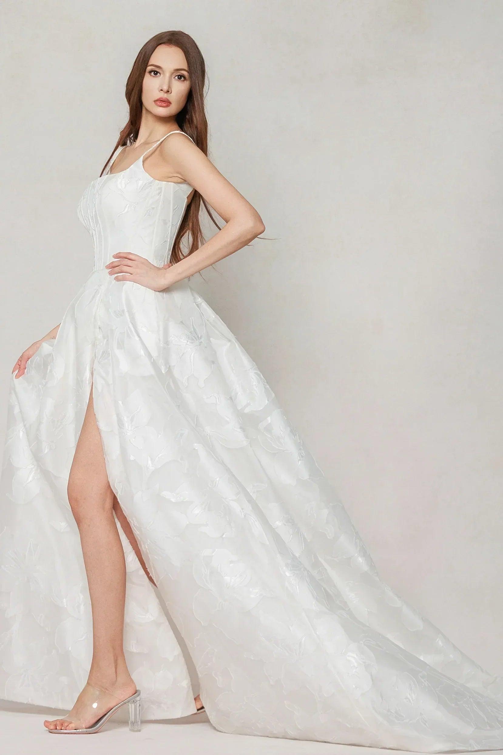 A-Line Court Train Jacquard Satin Wedding Dress CW3621