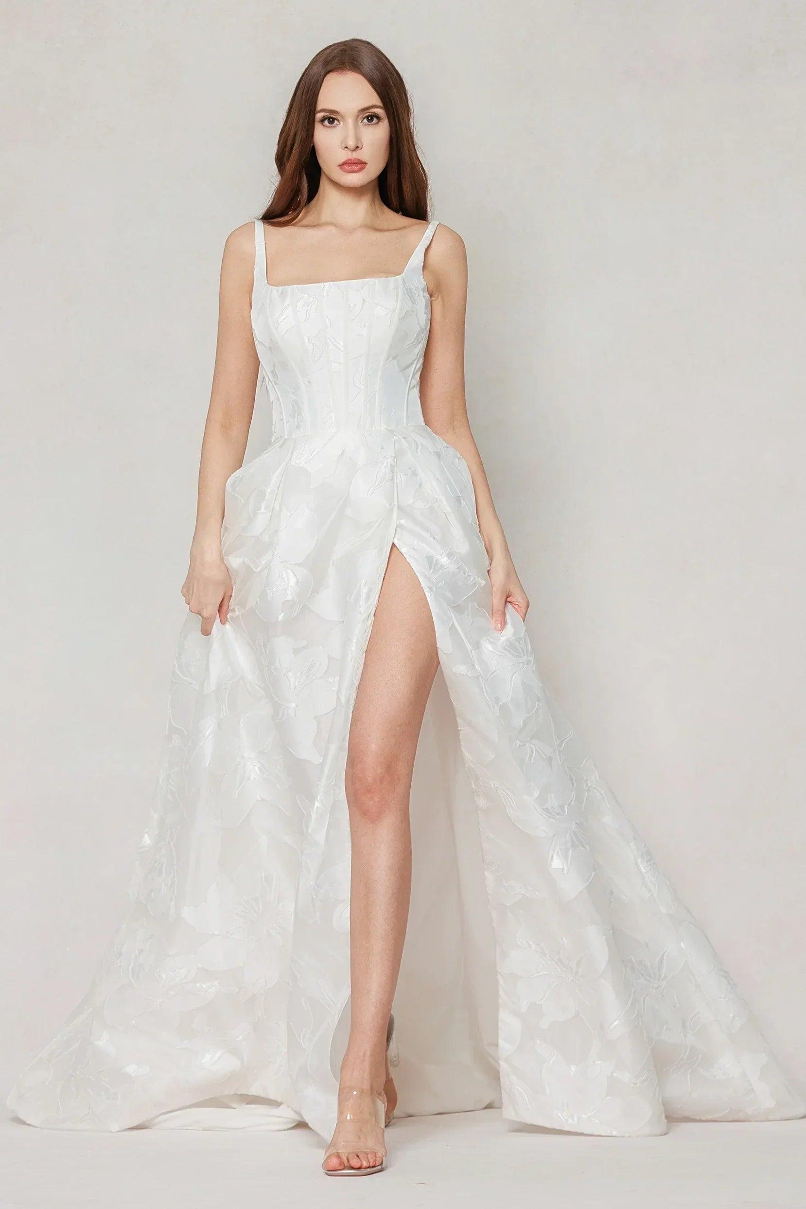 A-Line Court Train Jacquard Satin Wedding Dress CW3621